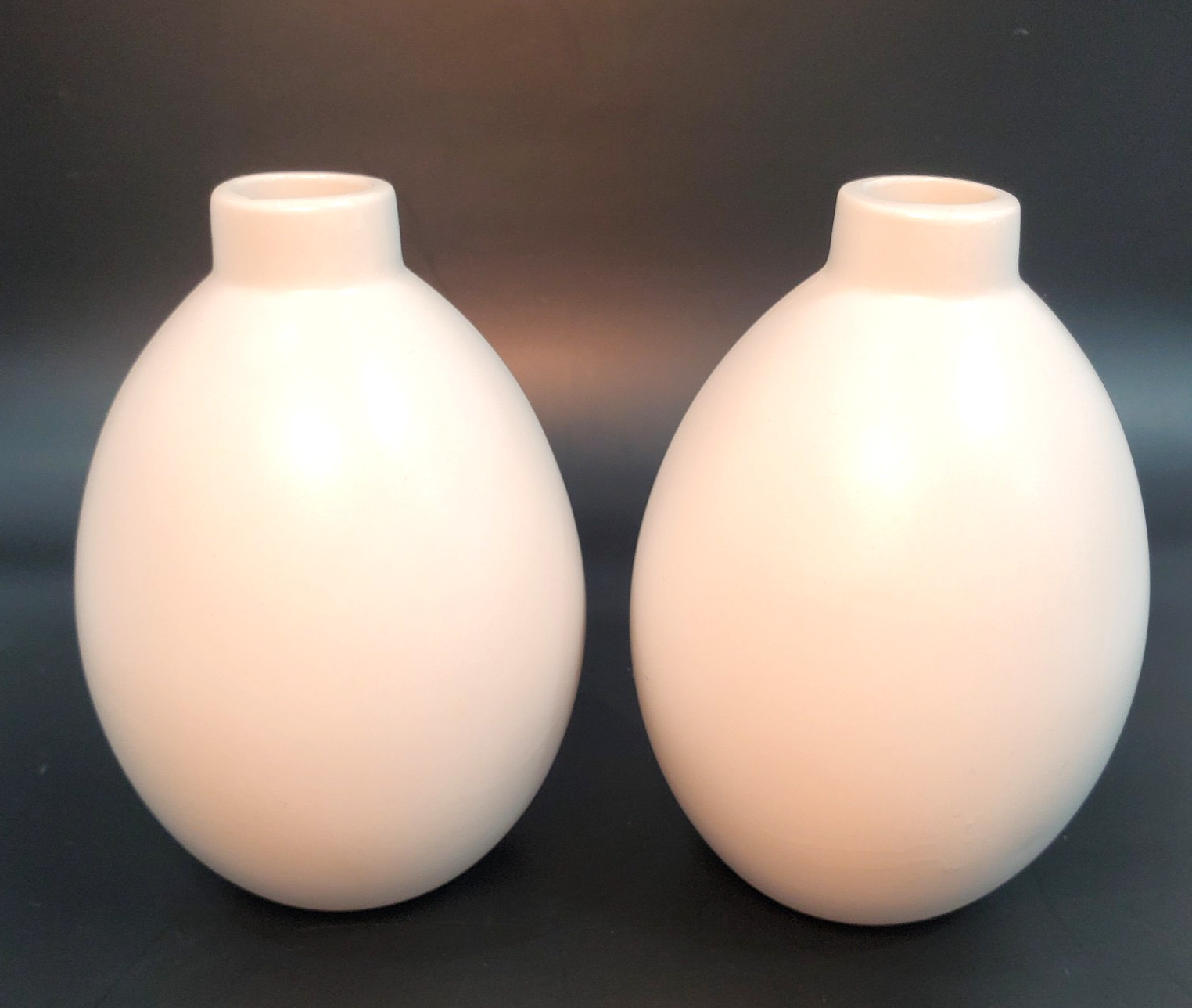 Handmade Ceramic Bud Vases White Sleek Modern Egg Shaped Set of 2
