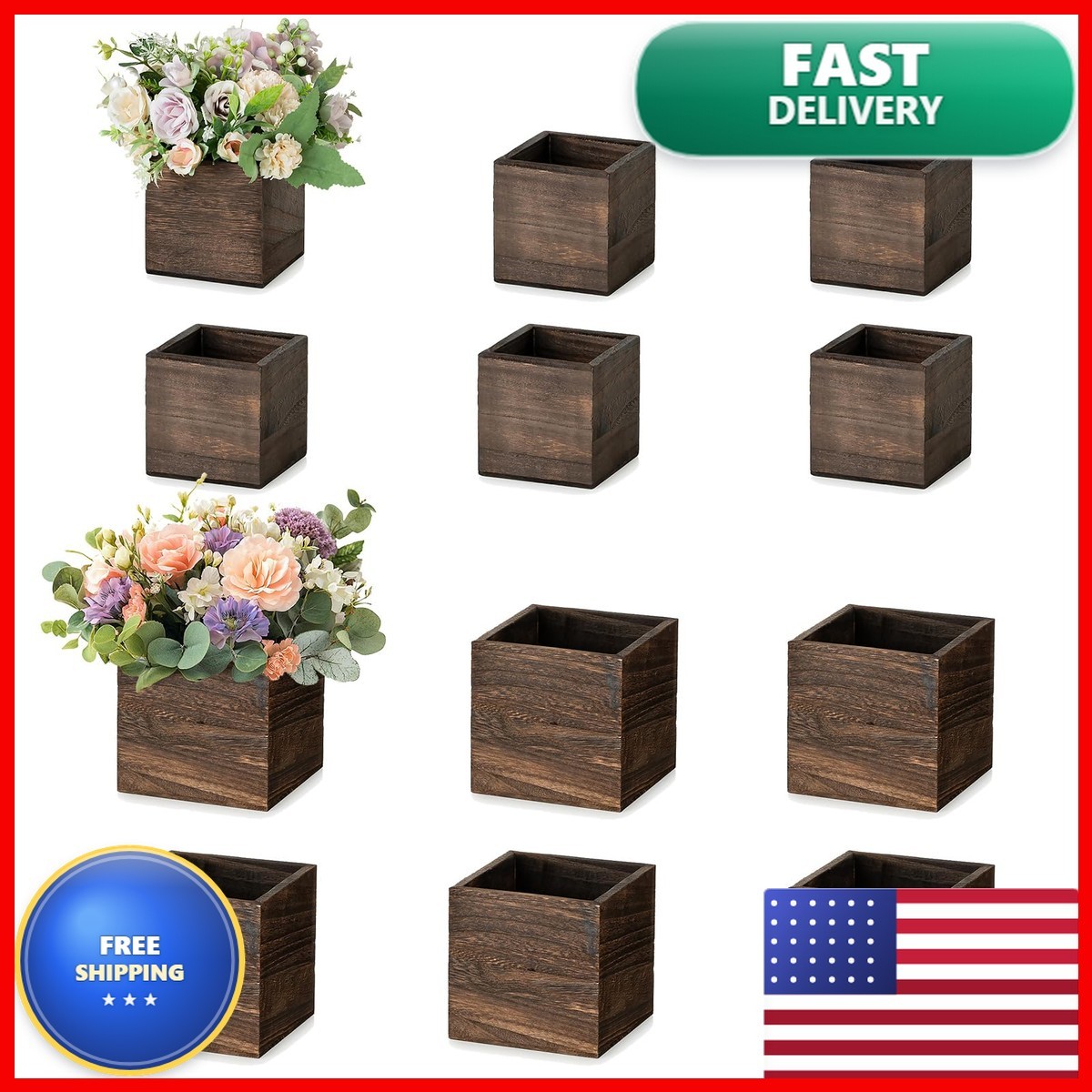NUPTIO Small Wooden For Centerpiece, Brown, Square, 4 NUPTIO Small Wooden For Centerpiece, Brown, Square, 4