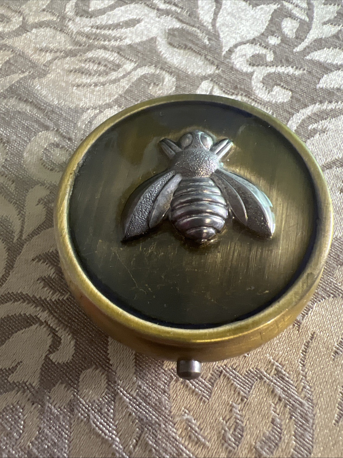 Vintage Bronze Pill Box, Antique Silver Bumble Bee, 3 Compartments Vintage Bronze Pill Box, Antique Silver Bumble Bee, 3 Compartments