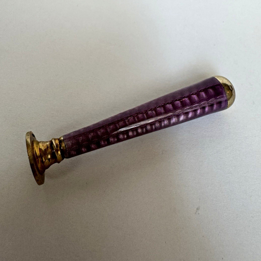Antique 1913 London Silver Gilt Purple Guilloche Enamel Desk Wax Seal