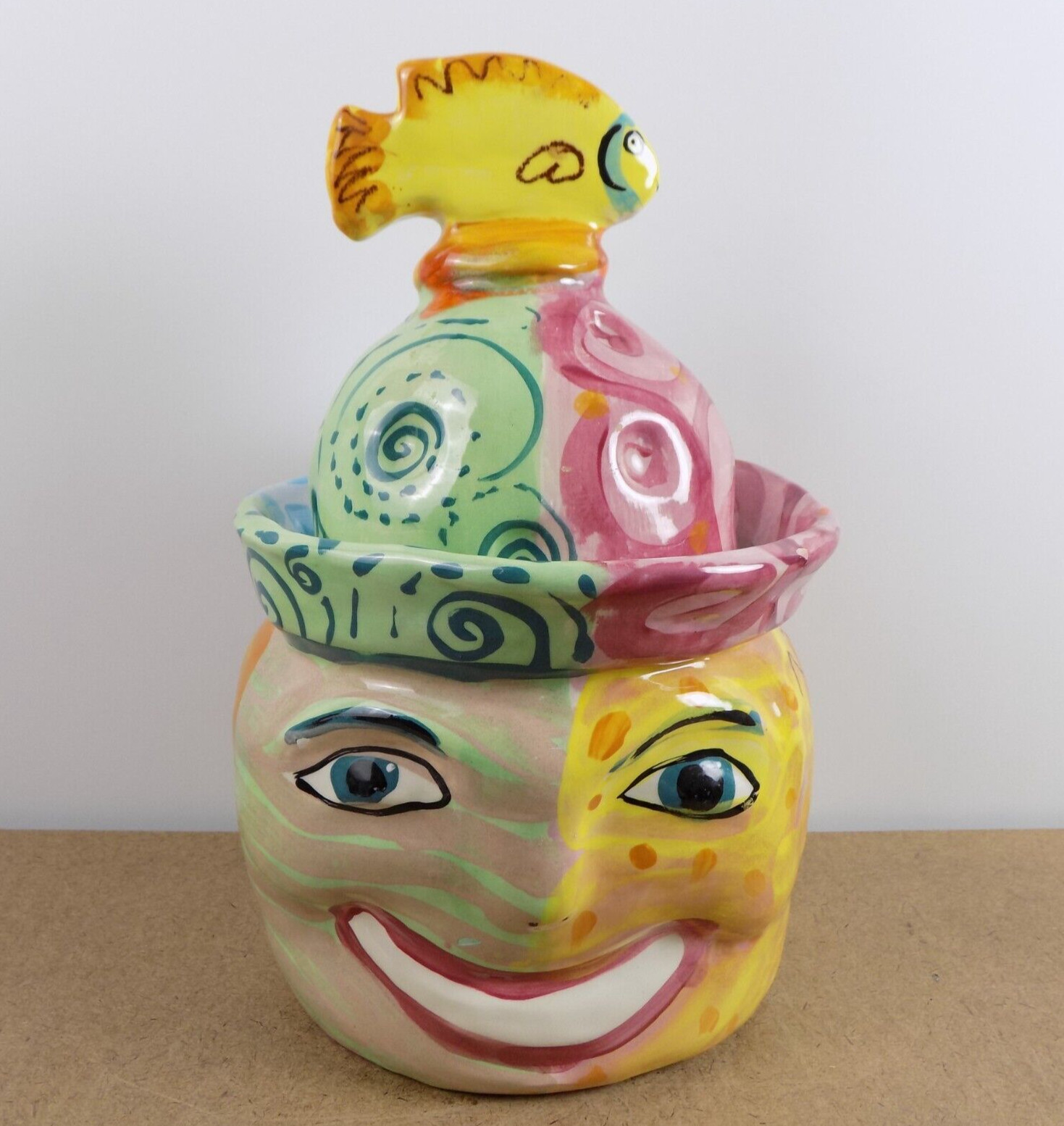 Vintage Laurel Izard & Edwin Shelton Art Pottery Smiley Face Cookie Jar