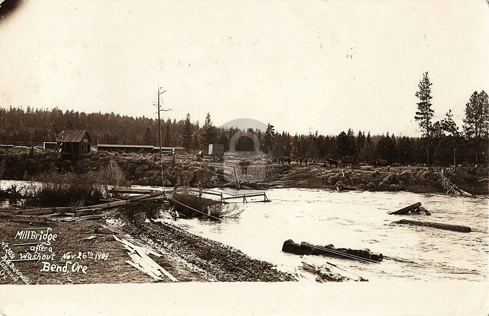 Bend OR Mill Bridge After A Washout RPPC Photo Postcard COPY