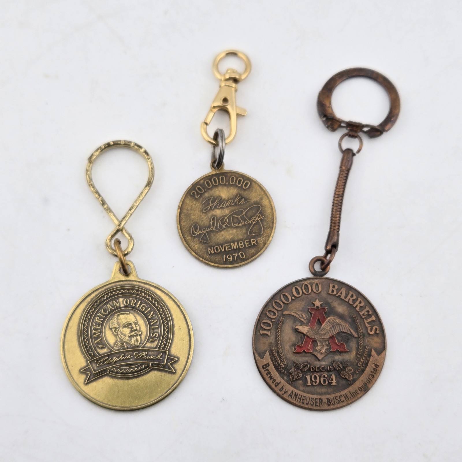 Anheuser Busch Keychain Medallion Lot 3 Pcs Milestone Barrels 1964 1970 Faust