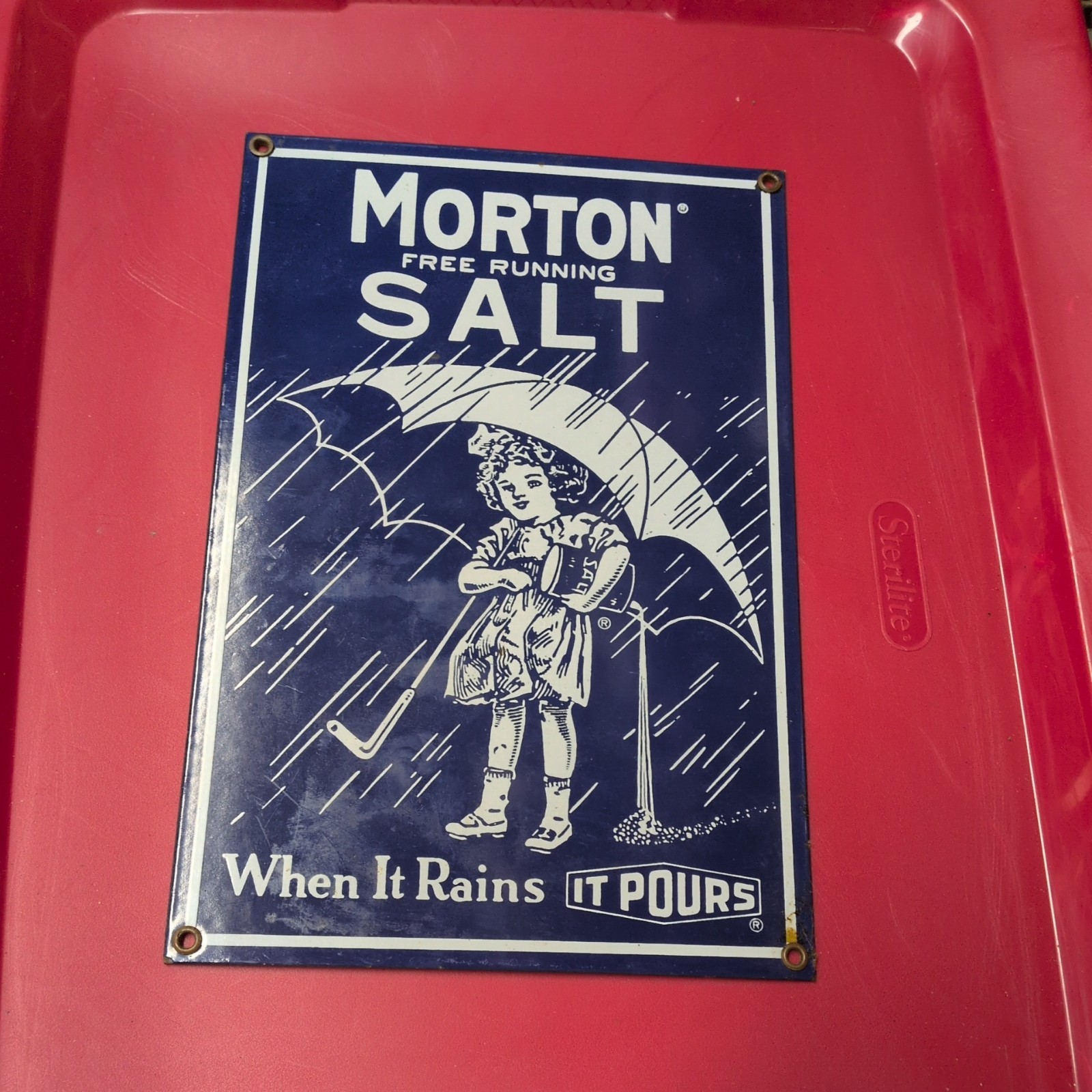 Vintage Morton Salt When it Rains it Pours Metal Sign Ande Rooney Very Nice 
