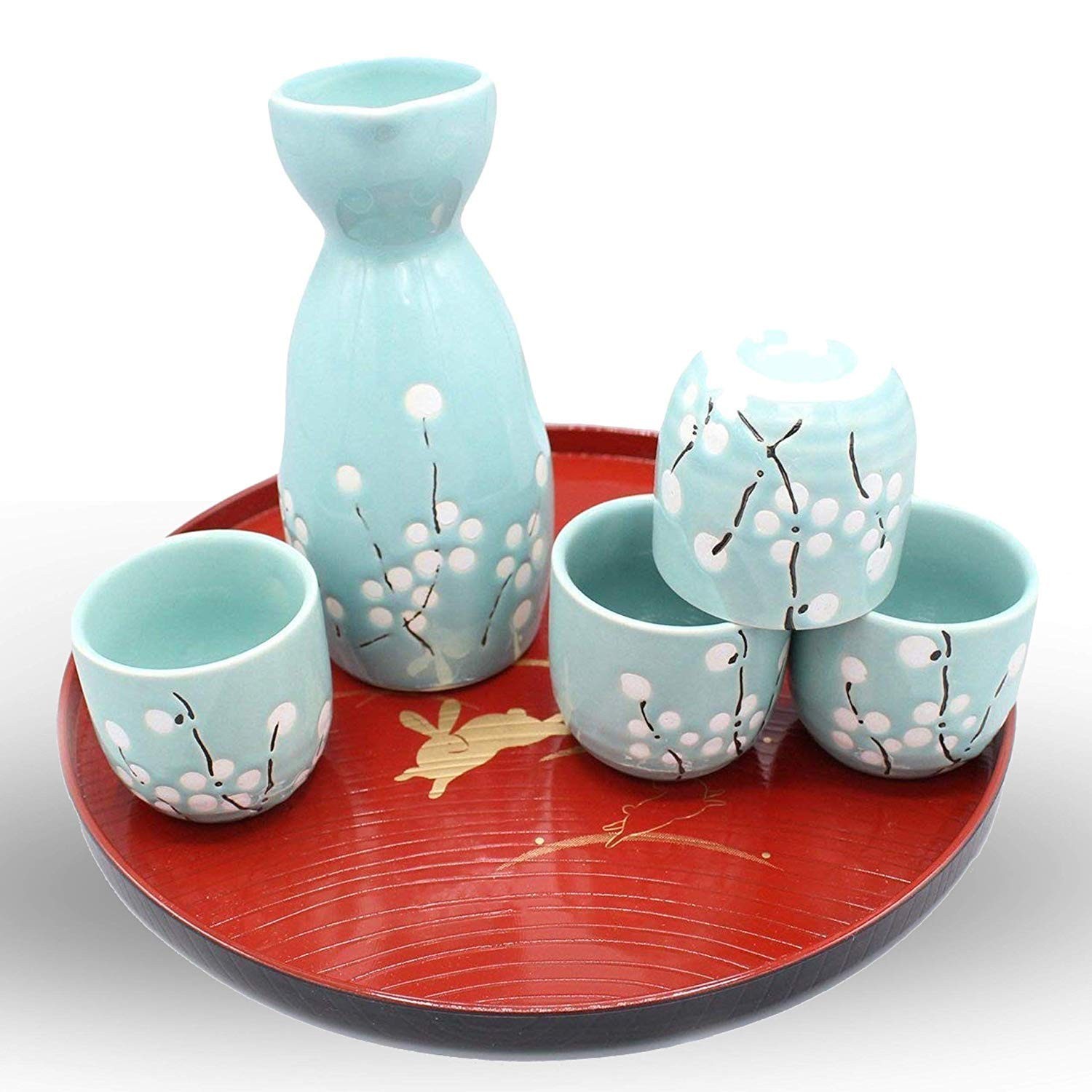 Japanese Ceramic Sake Set ~ 5 Piece Sake Set Included 1 TOKKURI bottle and 4