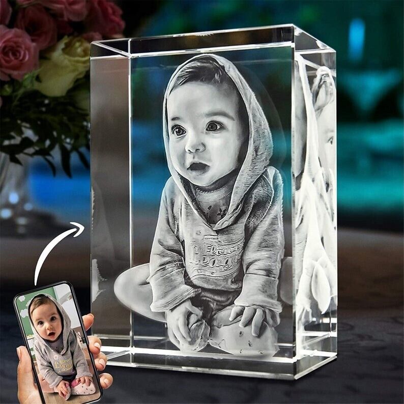 Christmas gift 3D Crystal Cube Custom Etched & Engraved solid Glass Photo