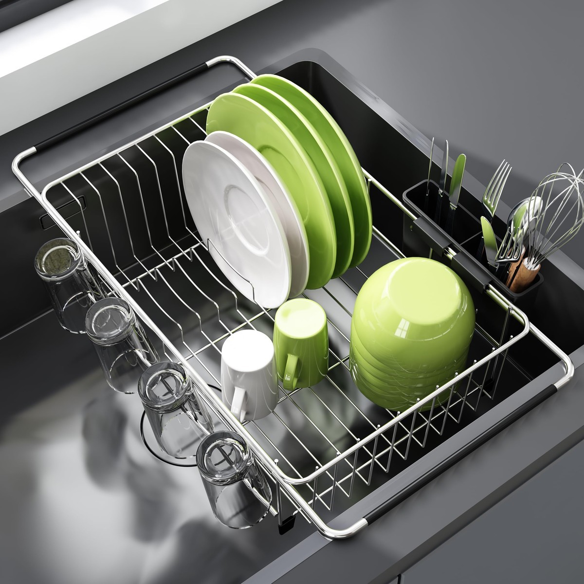 Jasiway Dish Drying Rack In Sink Expandable Stainless Steel Dish Drainers For