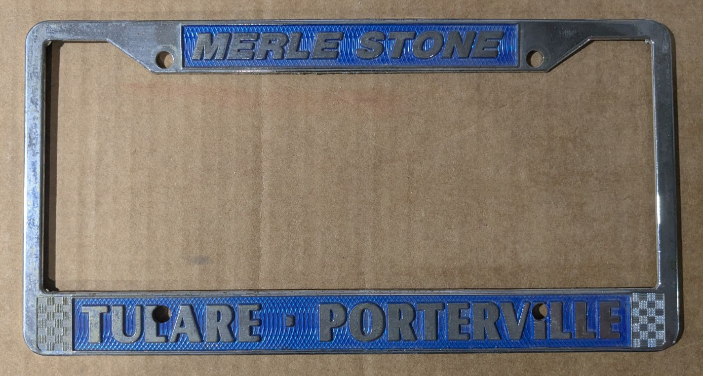 VTG Metal Merle Stone Tulare Porterville Chevy Dealership License Plate Frame