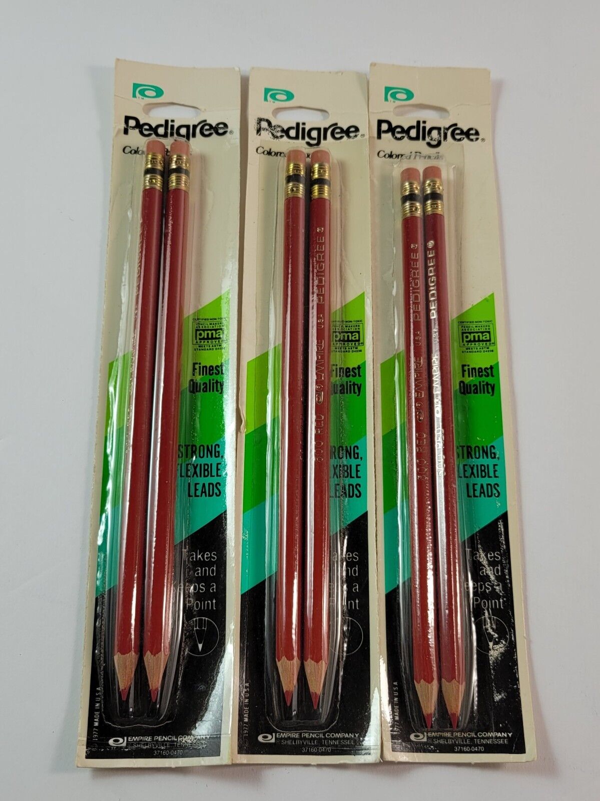Vintage Lot 3 Packs 1977 Empire Pedigree Red Colored Pencils Made in USA New NOS