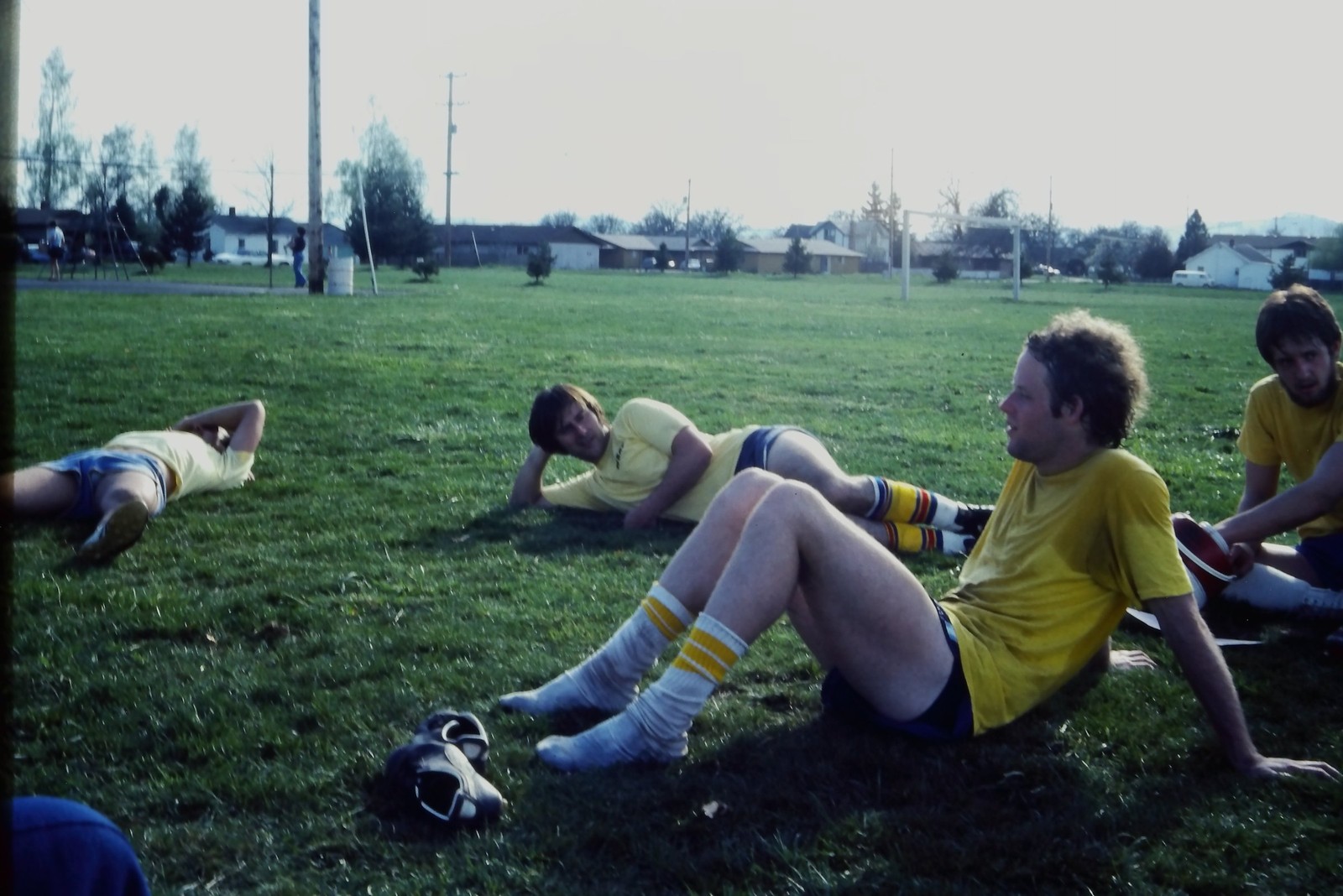 1970s Unknown Film 35mm Slide Young Men Athletic Shorts Socks Grass Field