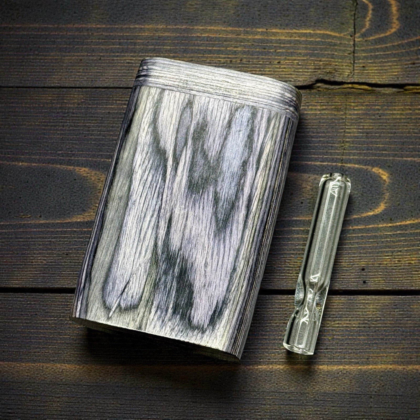 Black Wood Dugout Box 3” w/ 2.2” Clear Glass One Hitter Storage Case