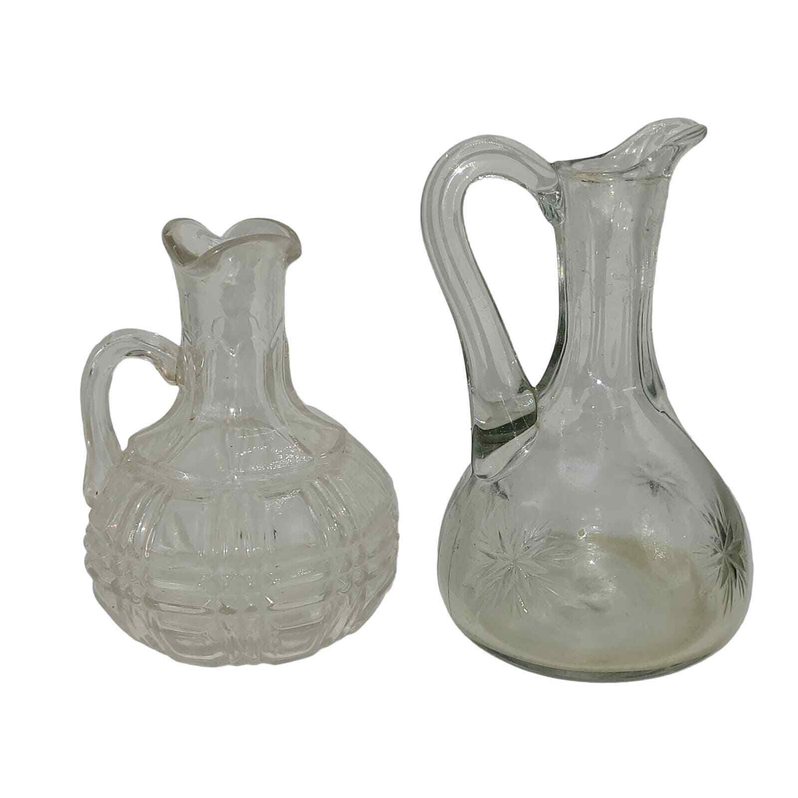 2 Cruets ~ Syrup ~ Vase ~ no lids ~ multi-purpose ~ vintage ~ etched