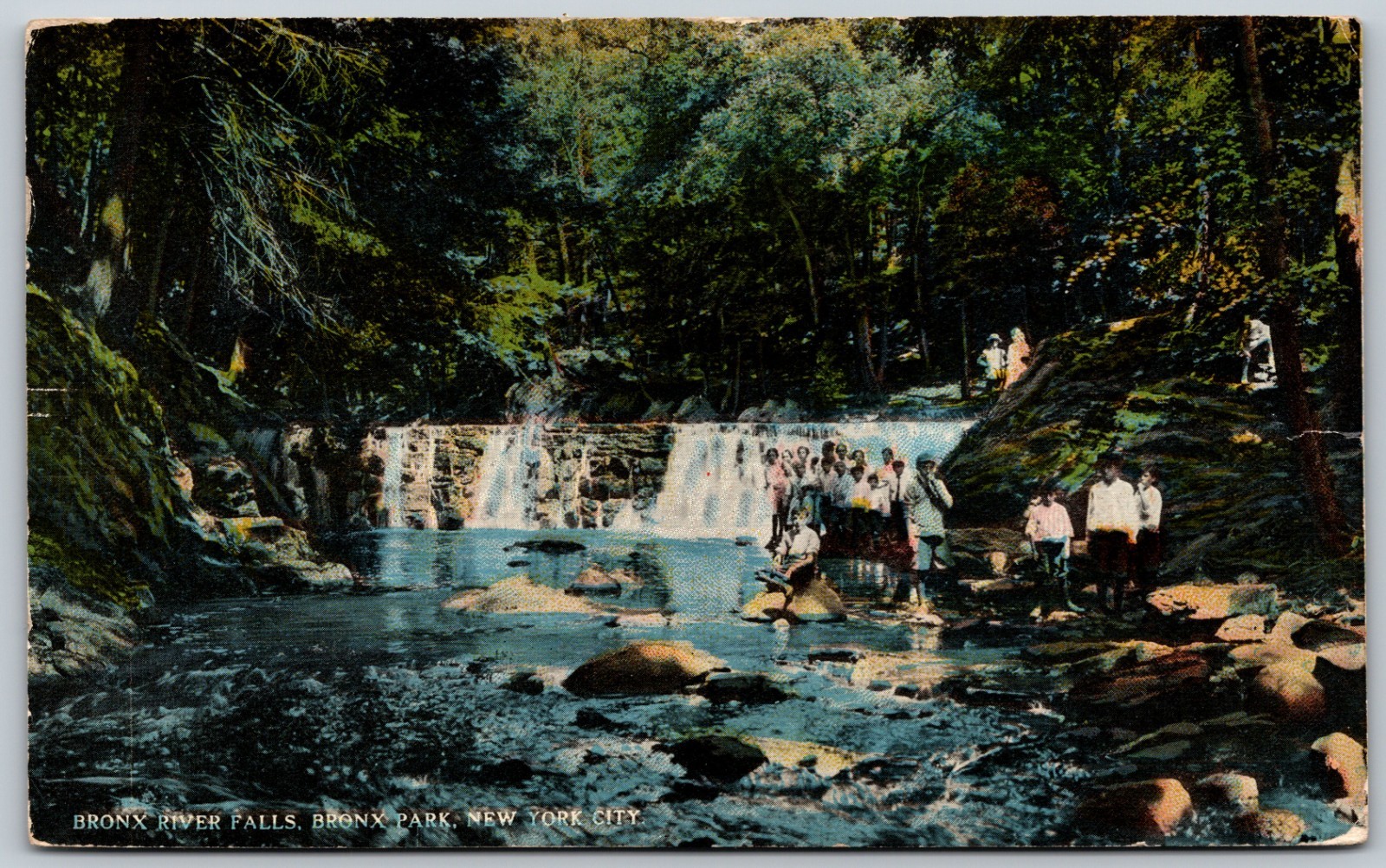1920s Bronx River Falls Bronx Park w/ People New York City ANTIQUE Postcard 9630