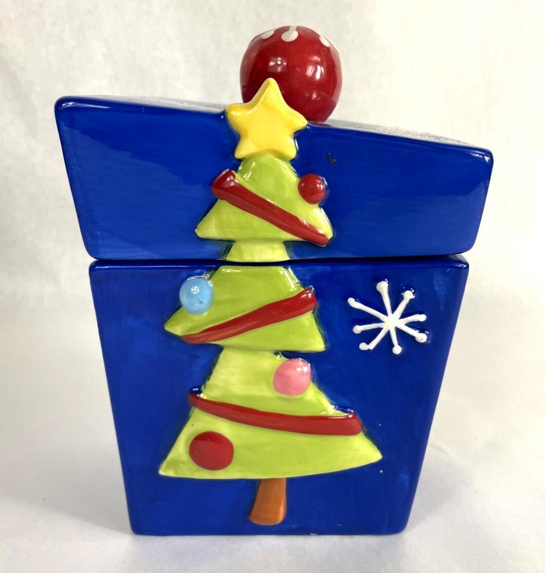 Hand Painted Cookie Jar Christmas Tree Present 9.5\