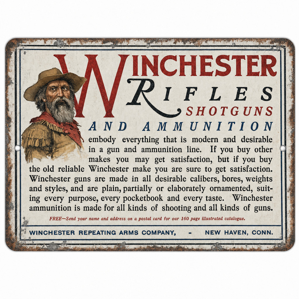 Winchester Rifles Shotguns Aluminum Sign Vintage Gun Ad Reproduction 3 Sizes