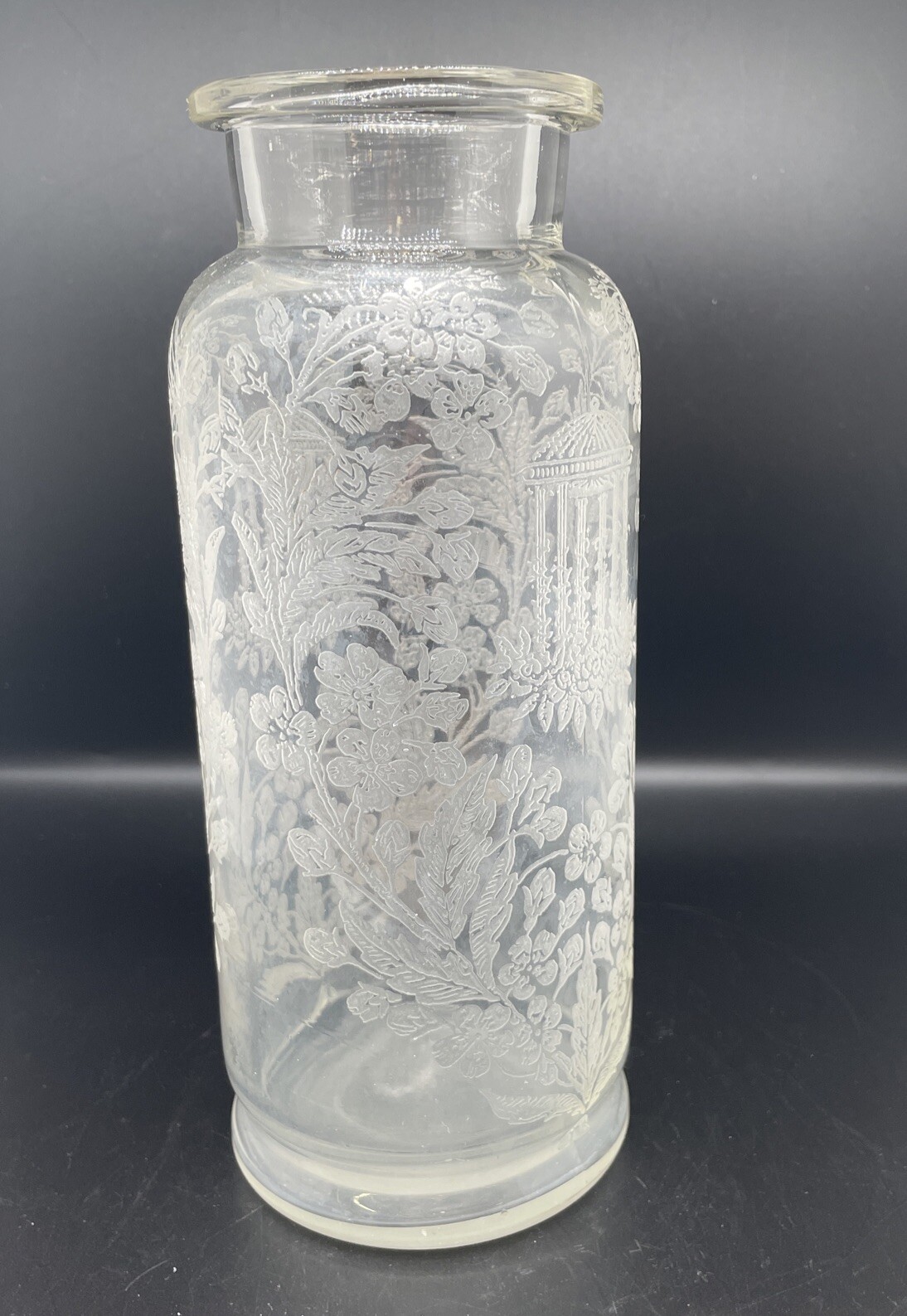 Lightly Etched 8” Clear Glass Vase