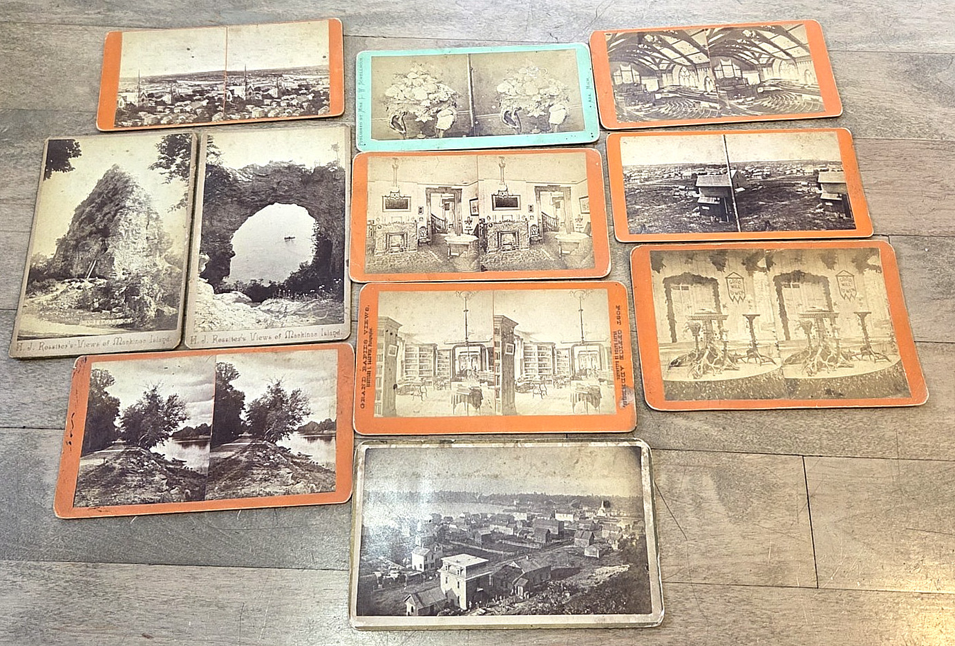 1870s Stereoview Photo Cards x11 - Grand Rapids Petoskey Harbor Springs Mackinac