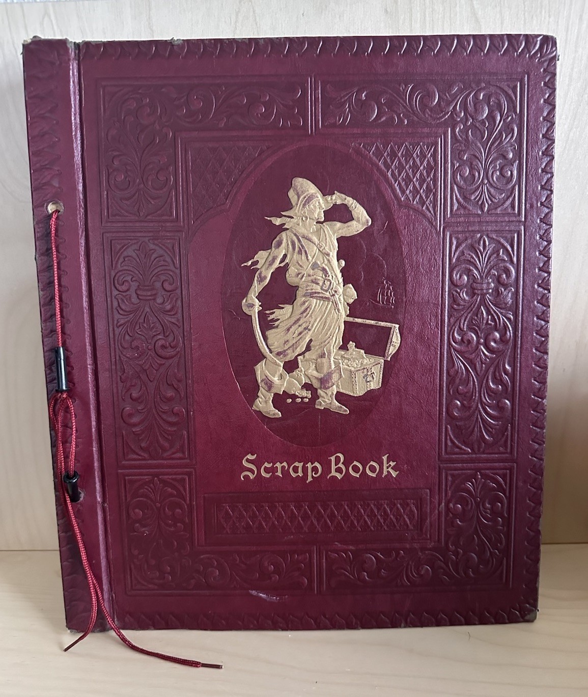 Antique Red Embossed Scrapbook Photo Album String Bound Blank Pages USA