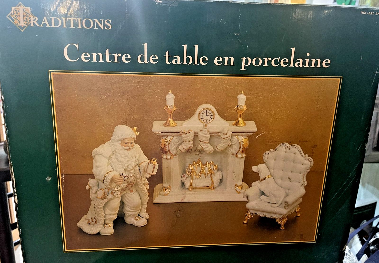 VTG TRADITIONS White & Gold Porcelain Christmas Centerpiece 6 Pc Set