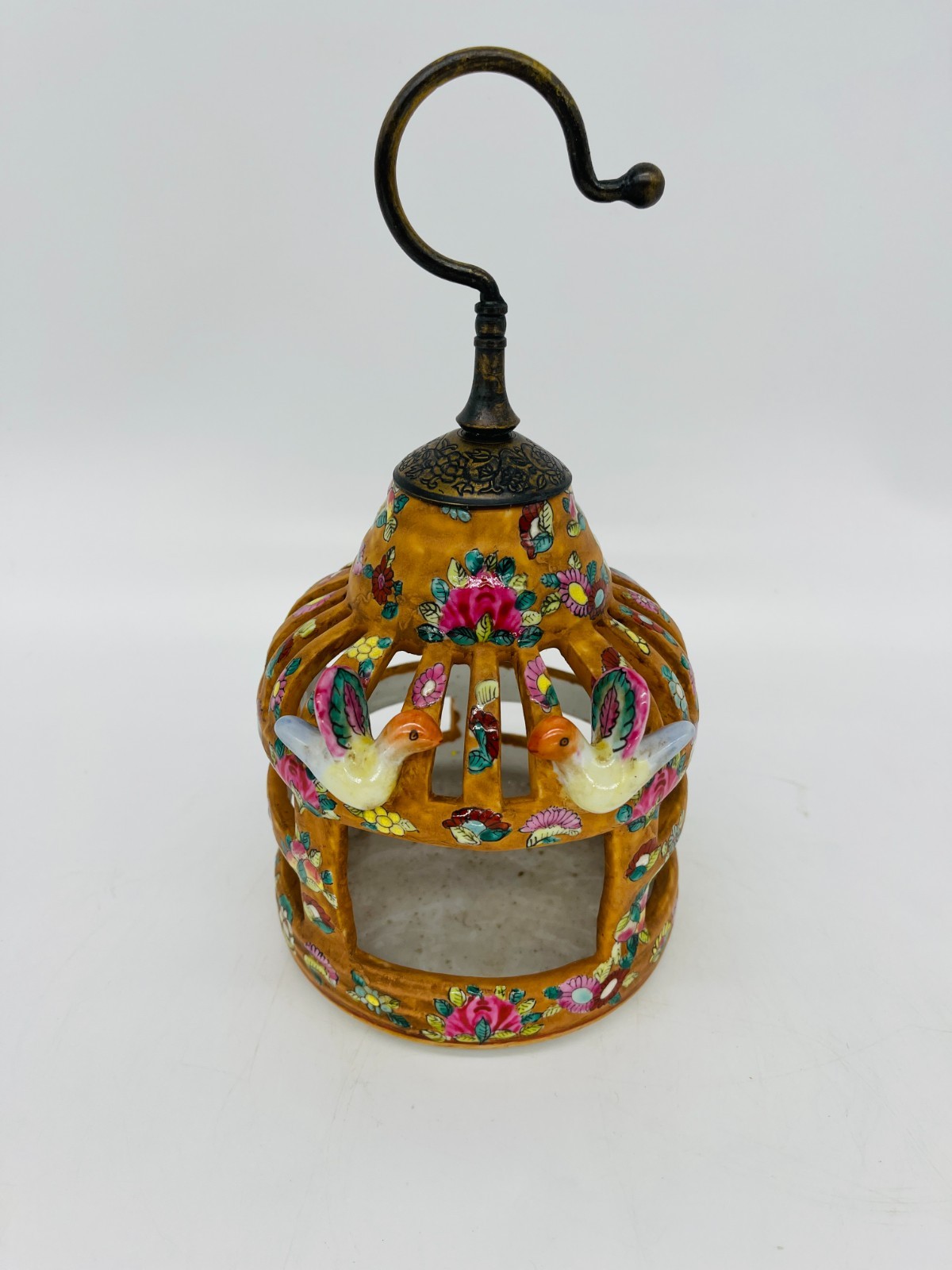 Vintage Asian Chinoiserie Floral Porcelain  Birdcage