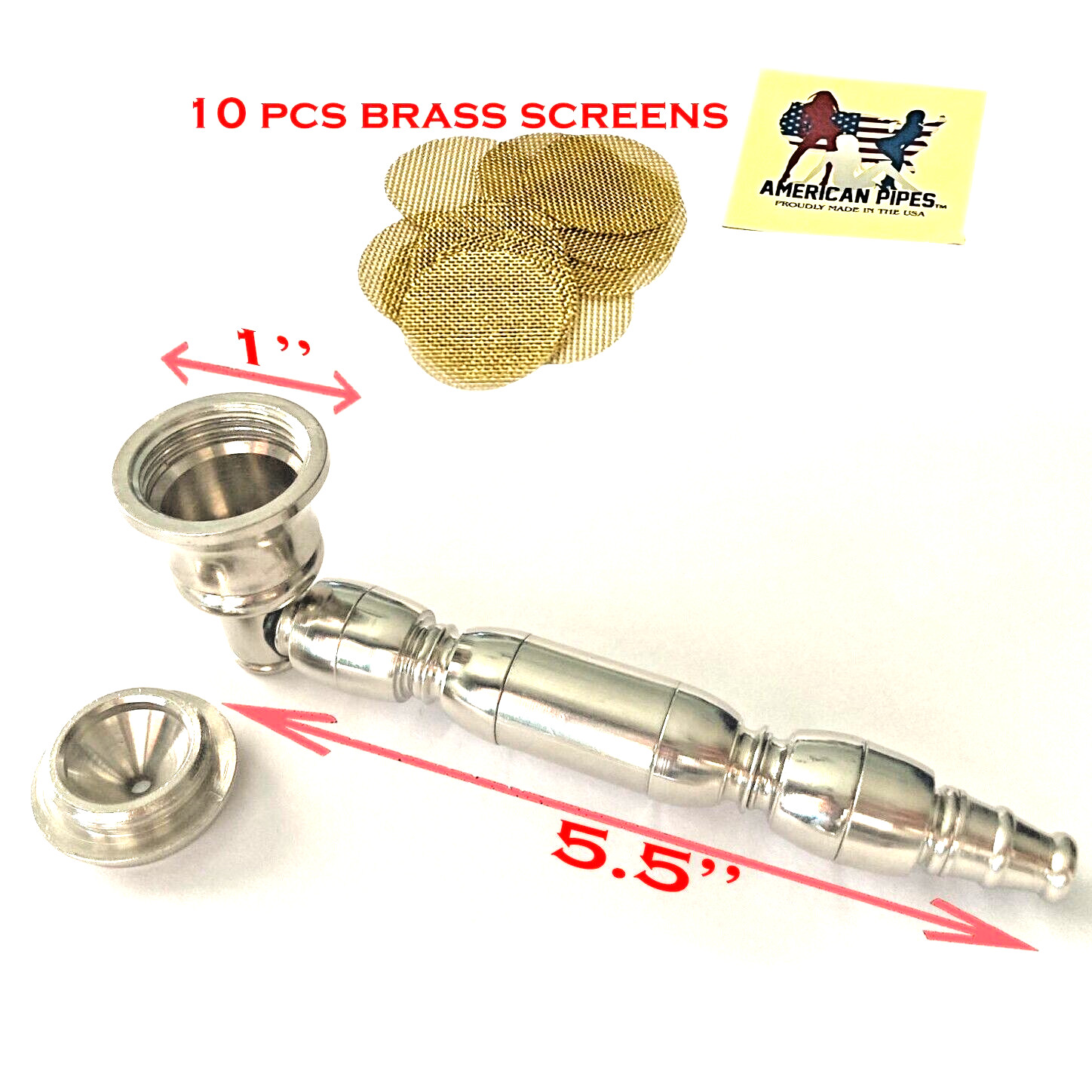 Americanpipes™️ nickel metal Tobacco Smoking Pipe party bowl w 10-brass screen