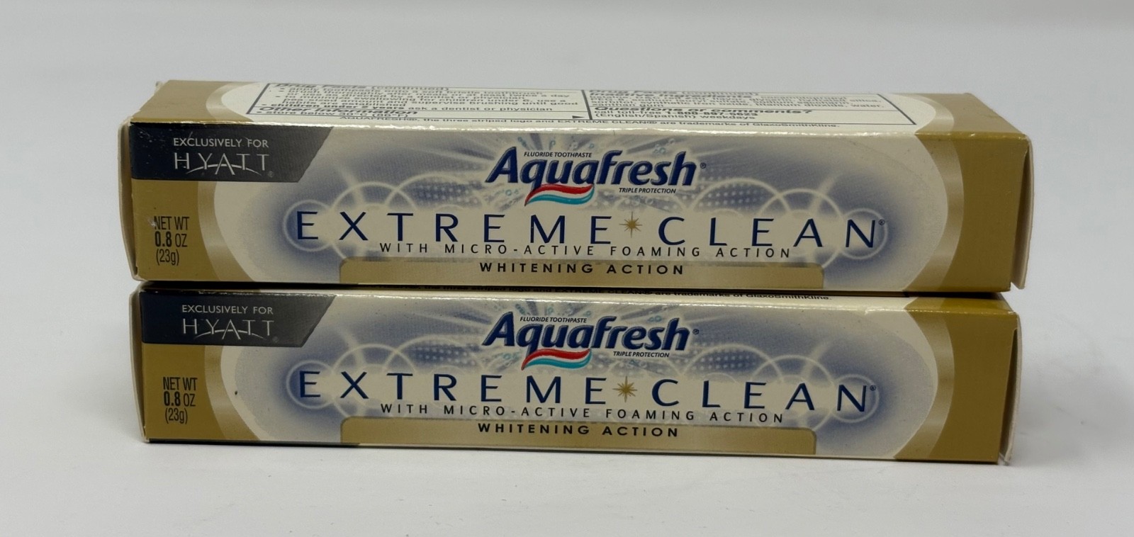 Vintage 2x Aquafresh Extreme Clean Whitening Action Toothpaste 0.8 oz Hyatt 2013