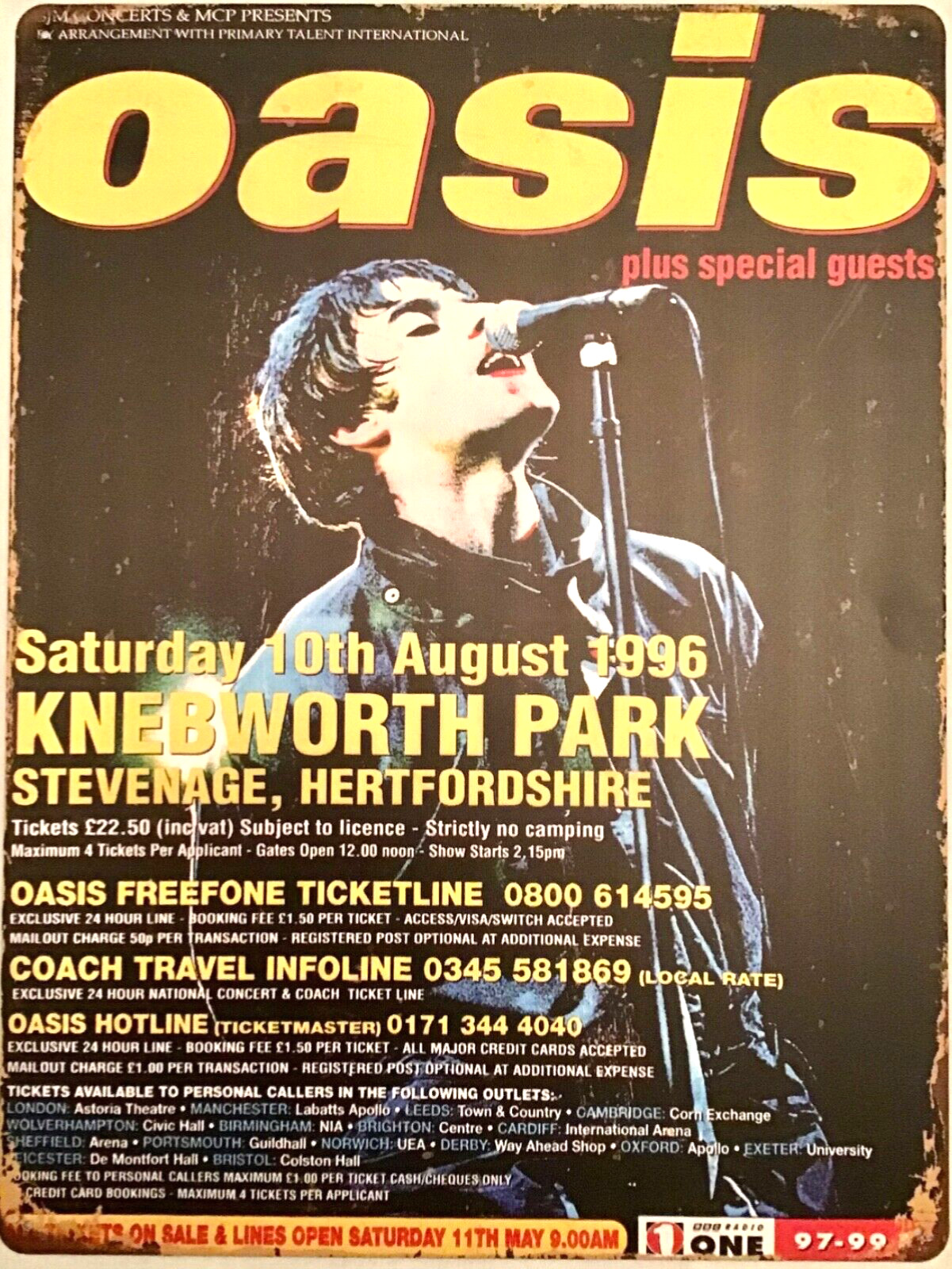 FREE SHIPPING BUY - make OFFER B4 it’s SOLD Oasis concert 12x16 TIN SIGN Bx15