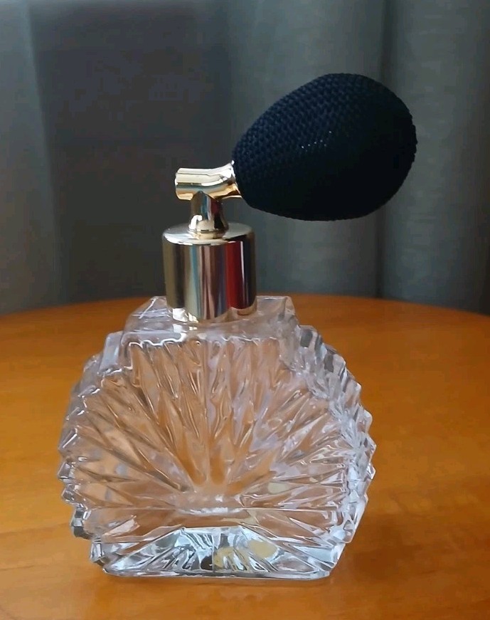 Vintage Clear Pressed Cut Glass Perfume Atomizer Bottle Western Germany