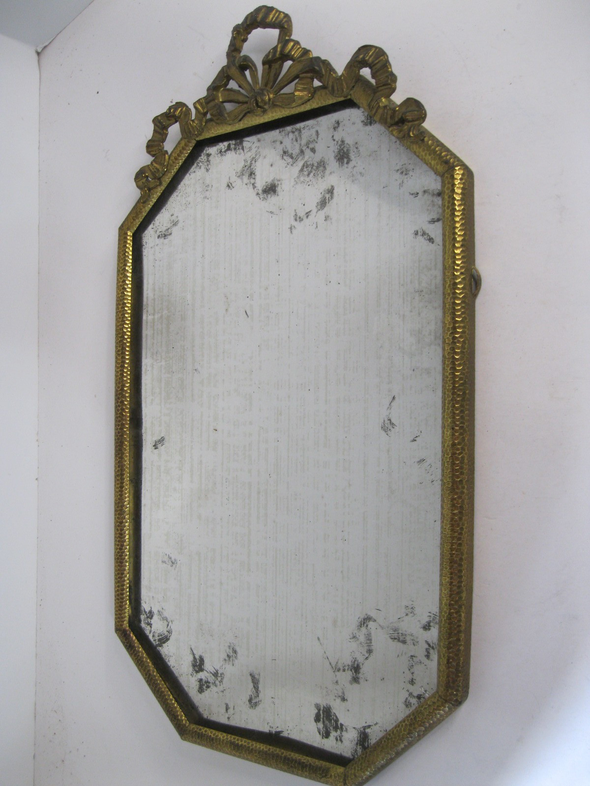 Large Ornate Brass Frame Vintage Octagon Bow Top Hammered Sides 15' x 9