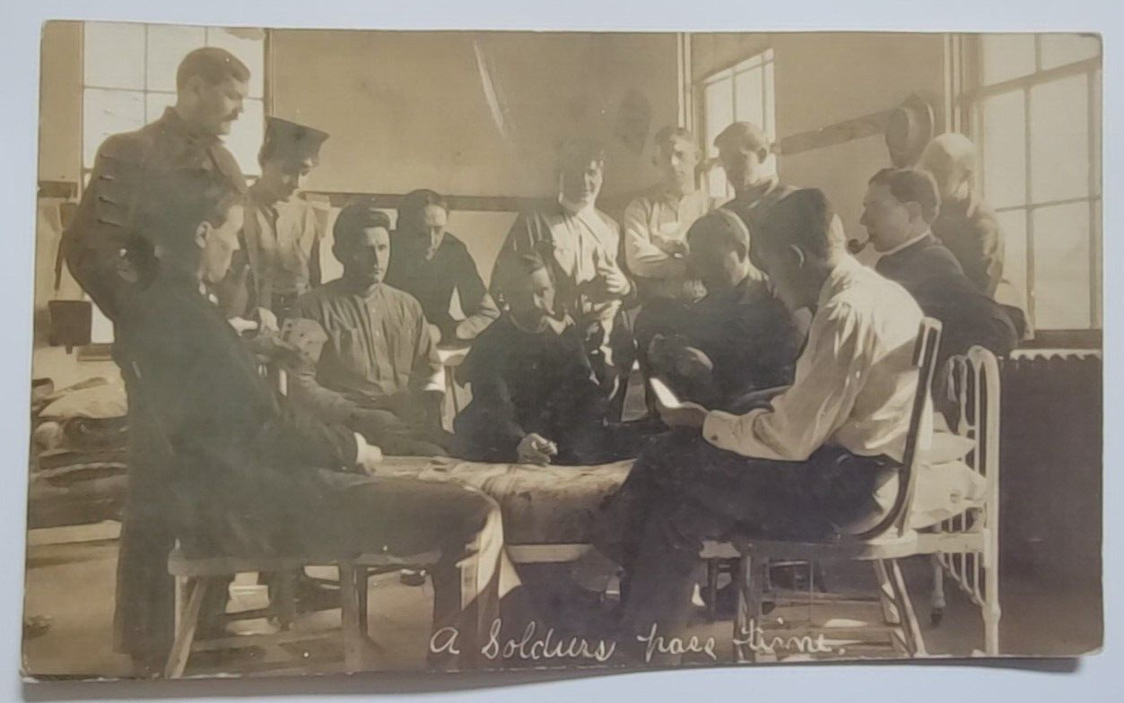 Soldiers Free Time Playing Cards Fort Banks Winthrop MA RPPC Photo Postcard 1908