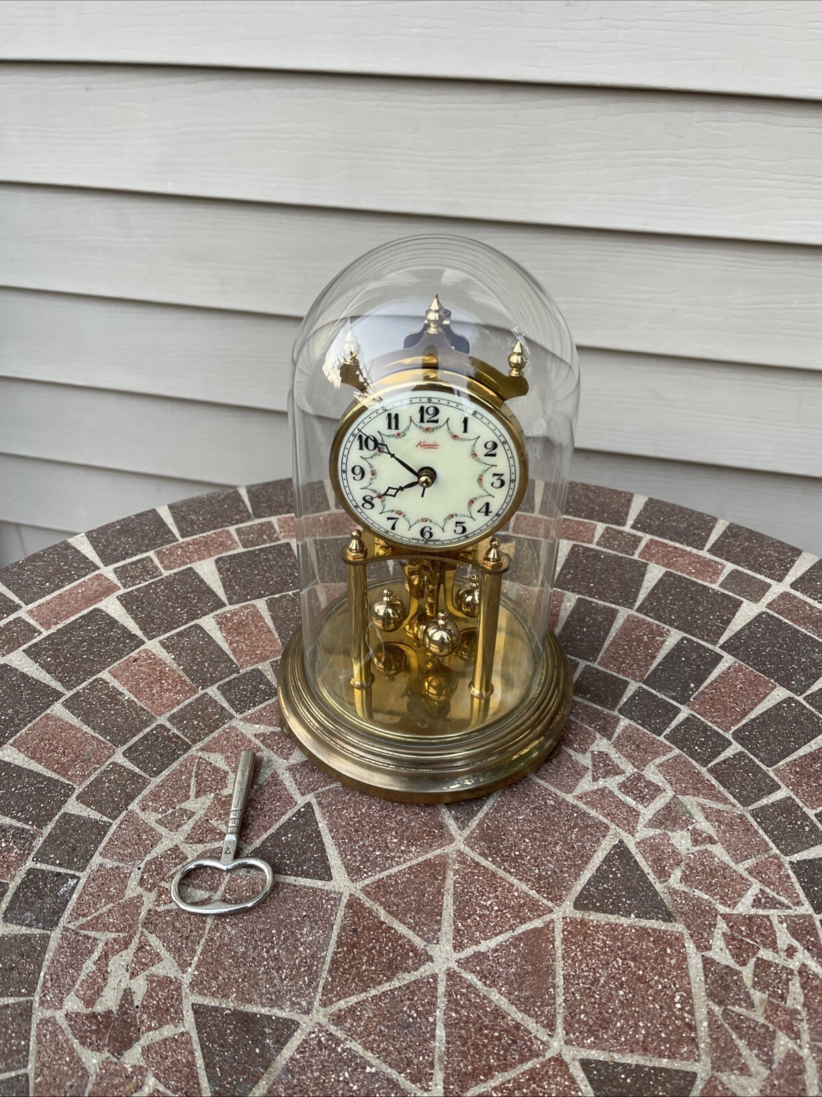 Vintage 9” Kiening Obergfell Kundo Anniversary Torsion Clock W Key. For Parts.