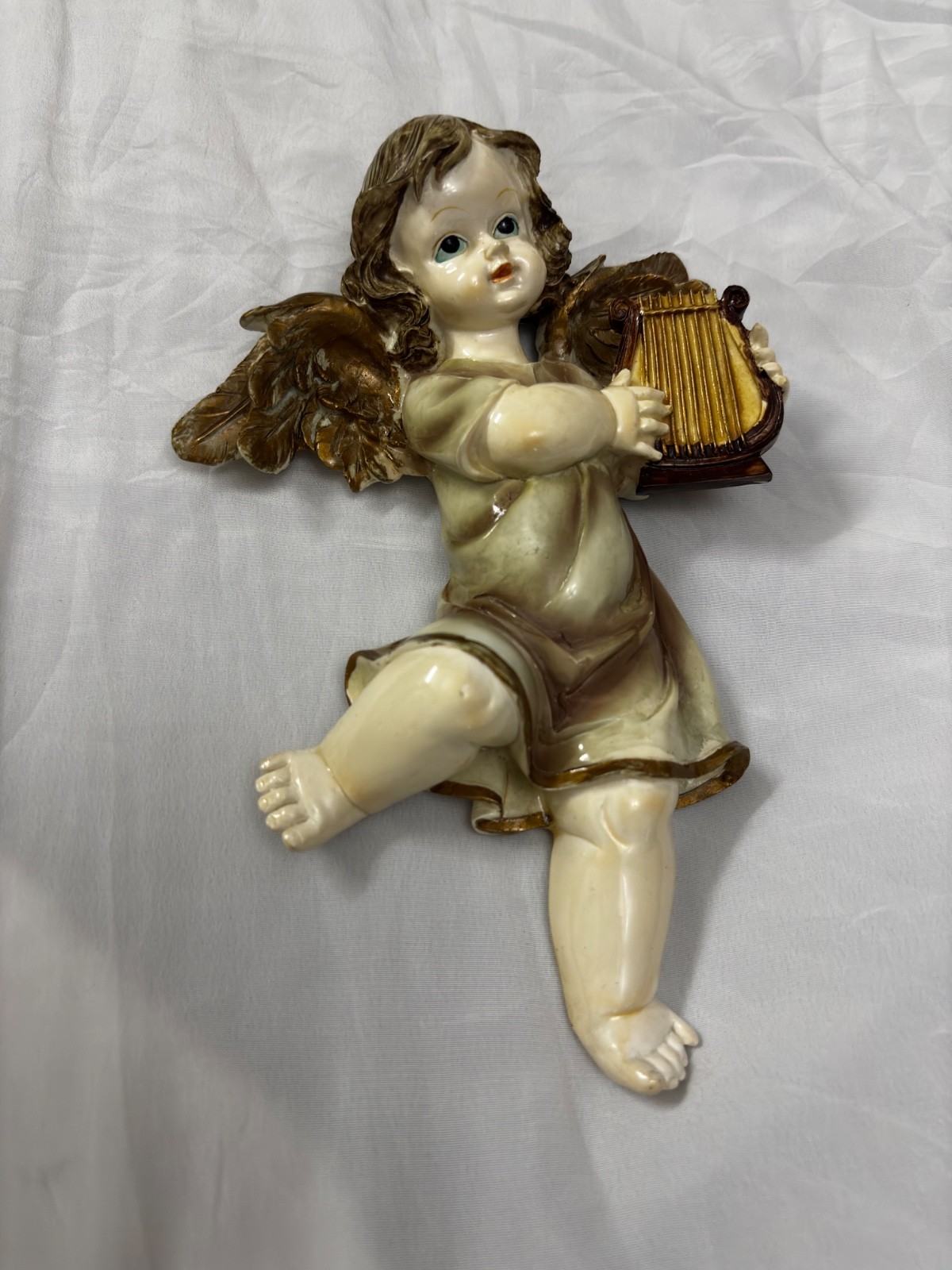 Vintage Cherub Angel Playing Harp Wall Hanging Plaque Religious Gold Tone Decor Vintage Cherub Angel Playing Harp Wall Hanging Plaque Religious Gold Tone Decor