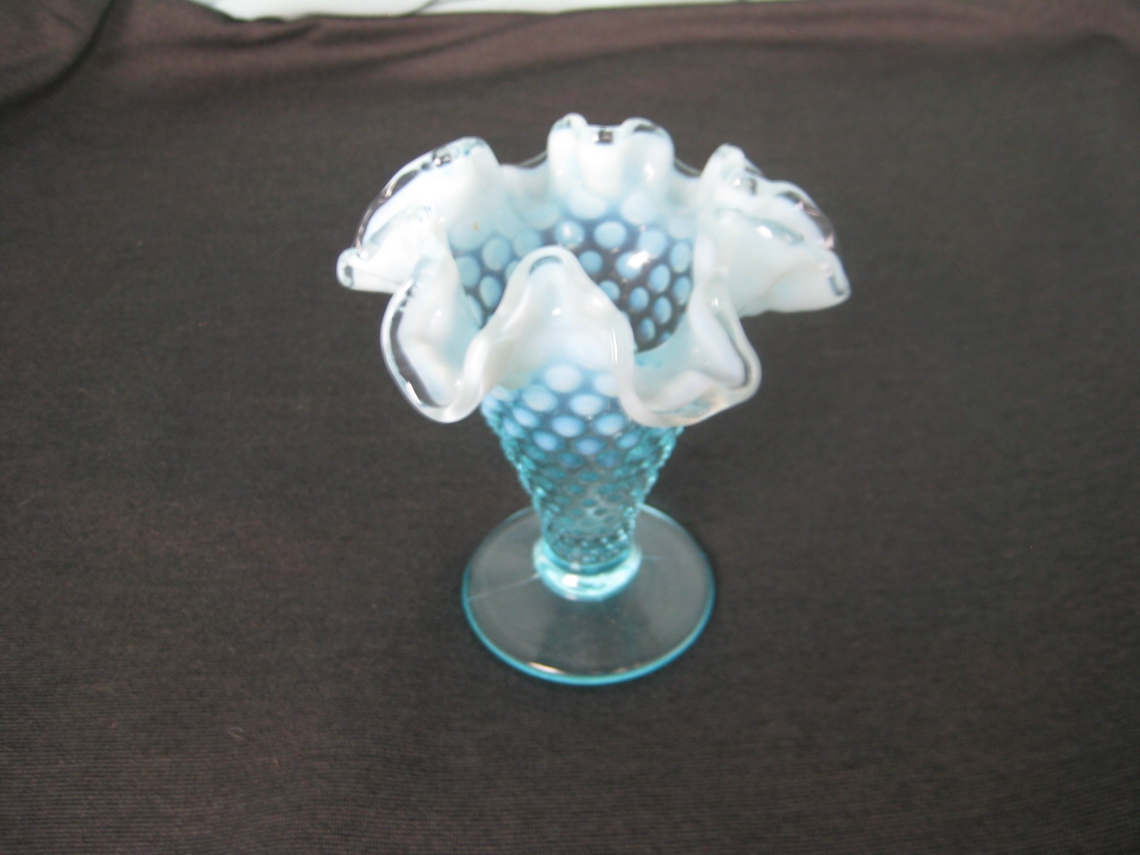 Fenton small Opalescent Vase Hobnail Blue Ruffled Edge about 3 ins tall EPOC