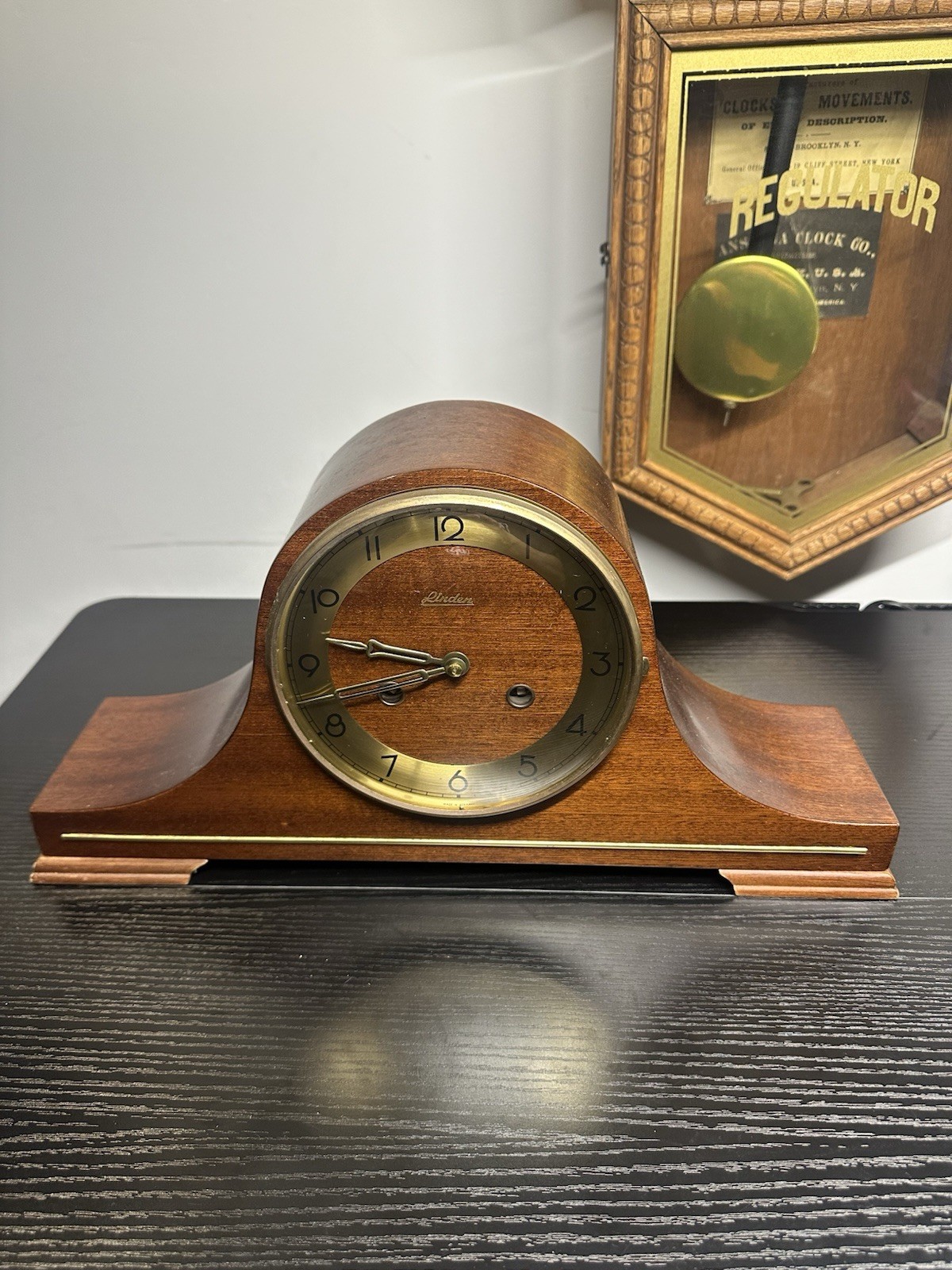 Vintage Linden 8 Day German Mantel Clock Mechanical Chime Works Tested c1968