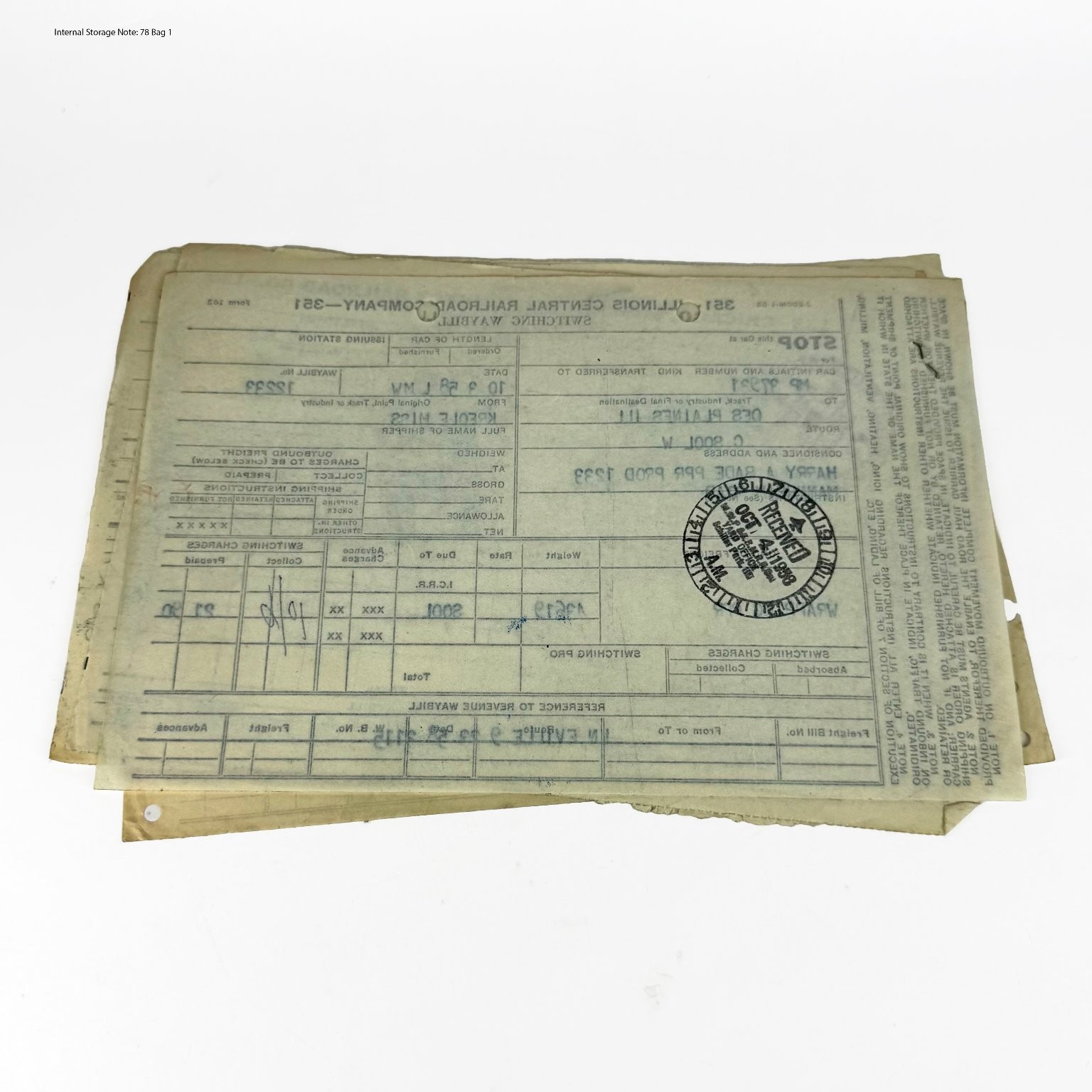 Vintage Soo Line Railroad Switching Waybill Form 484 1968 Railroadiana Paper