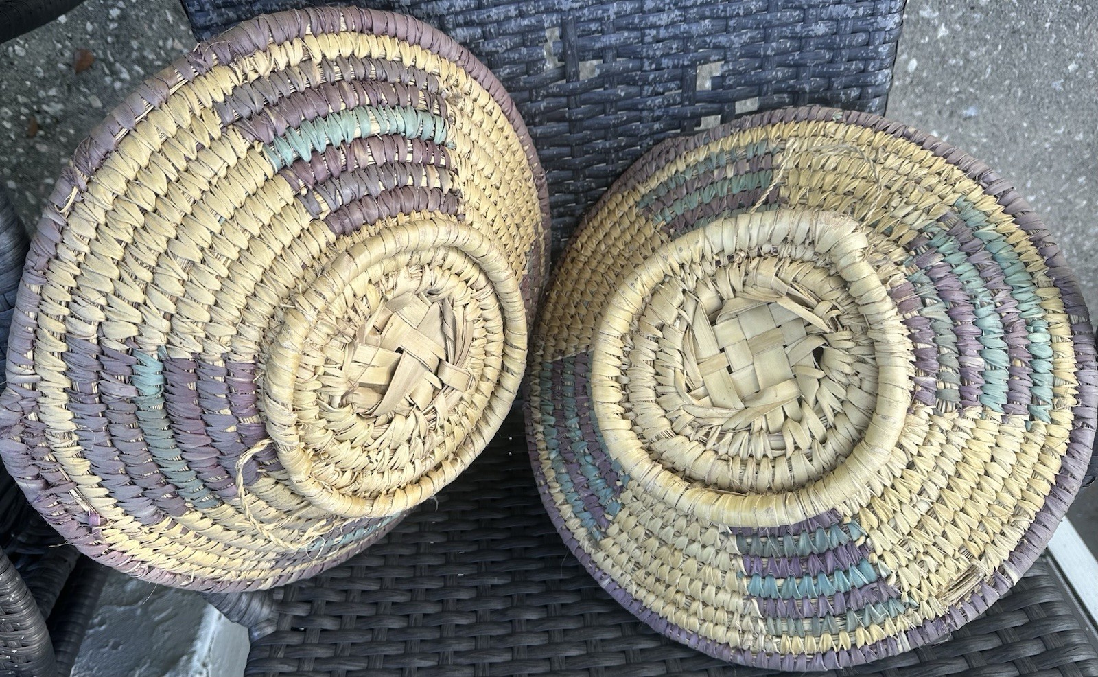 VTG Lot Of 2 - Hand Woven COIL  South African Zulu Basket Bowl Large 13” & 14”