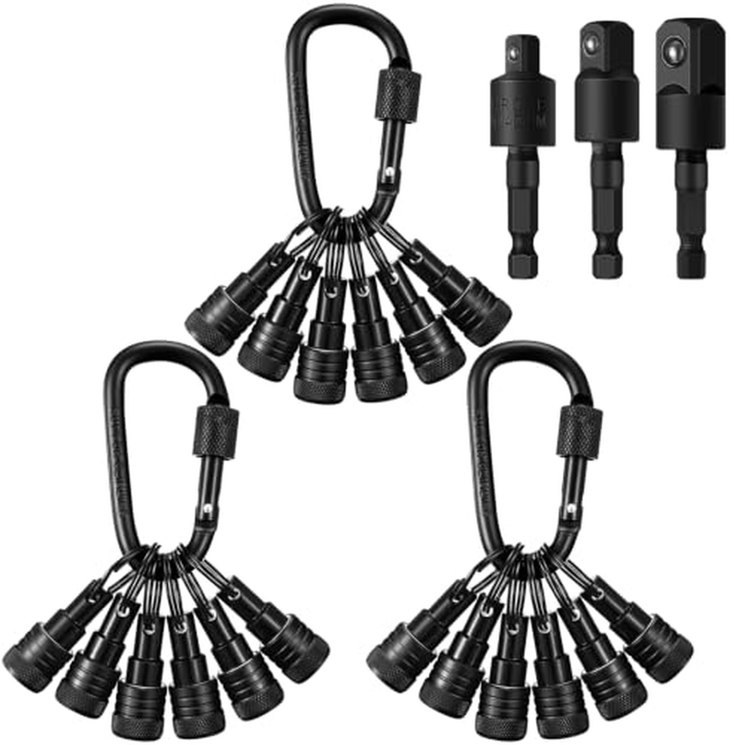 Threlaco 24 Pcs Bit Holder Keychain, 1/4 3/8 1/2 Socket Hex Shank, Black