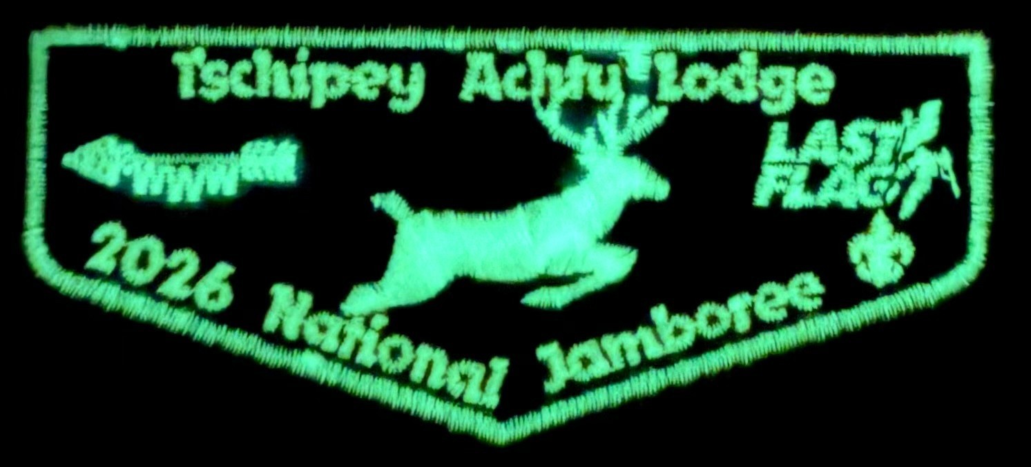 BOY SCOUT OA TSCHIPEY ACHTU 95 BSA 2026 JAMBOREE LAST FLAG GLOW-IN-DARK FLAP