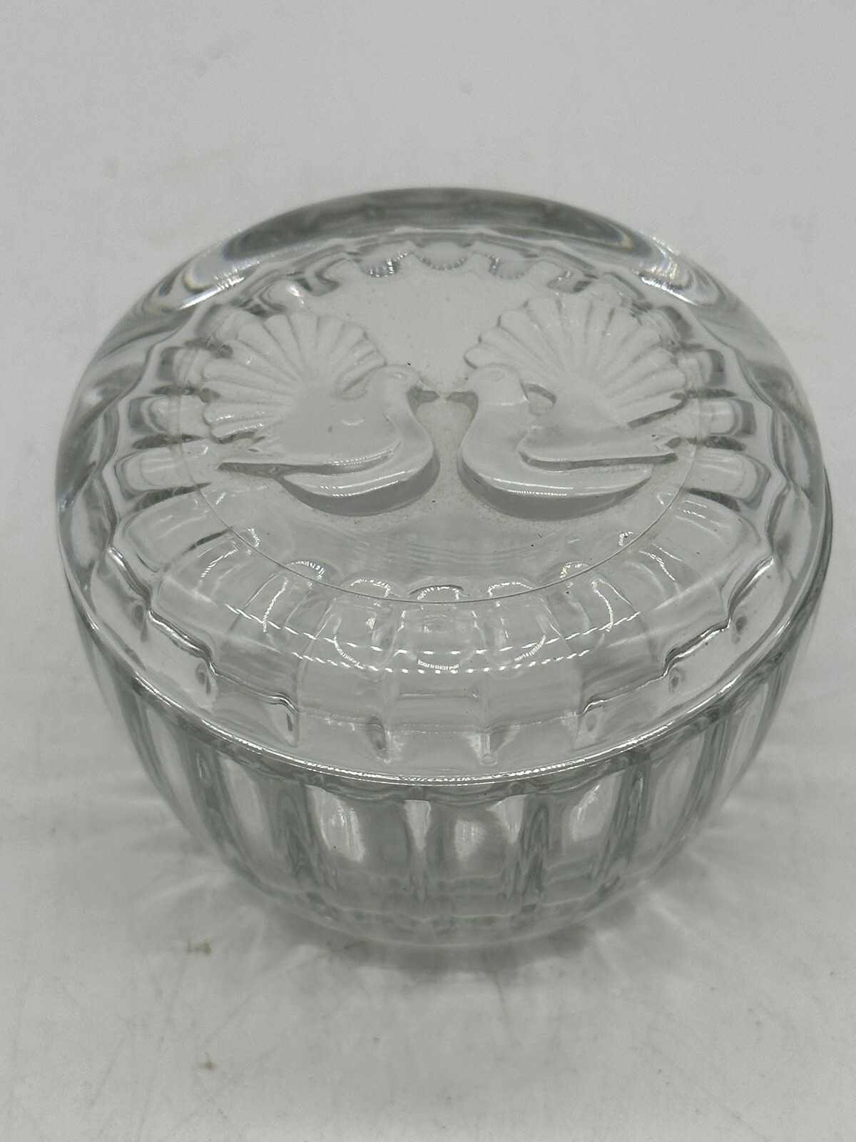 Vintage Luigi Bormioli Clear Glass Covered Trinket Box 2 Doves Love Birds Italy