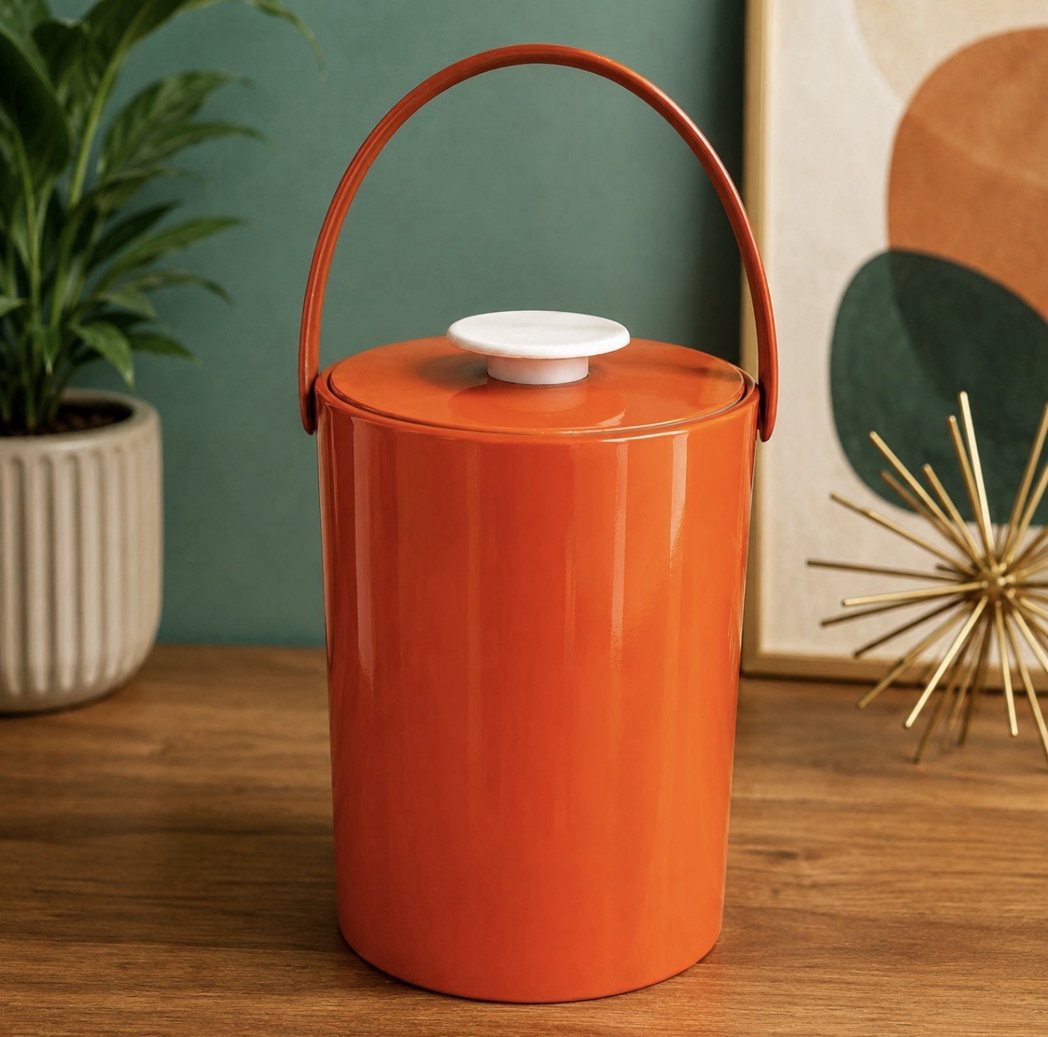 MCM Bright Orange Ice Bucket XL 11x8” Brady Bunch Vibe USA Made