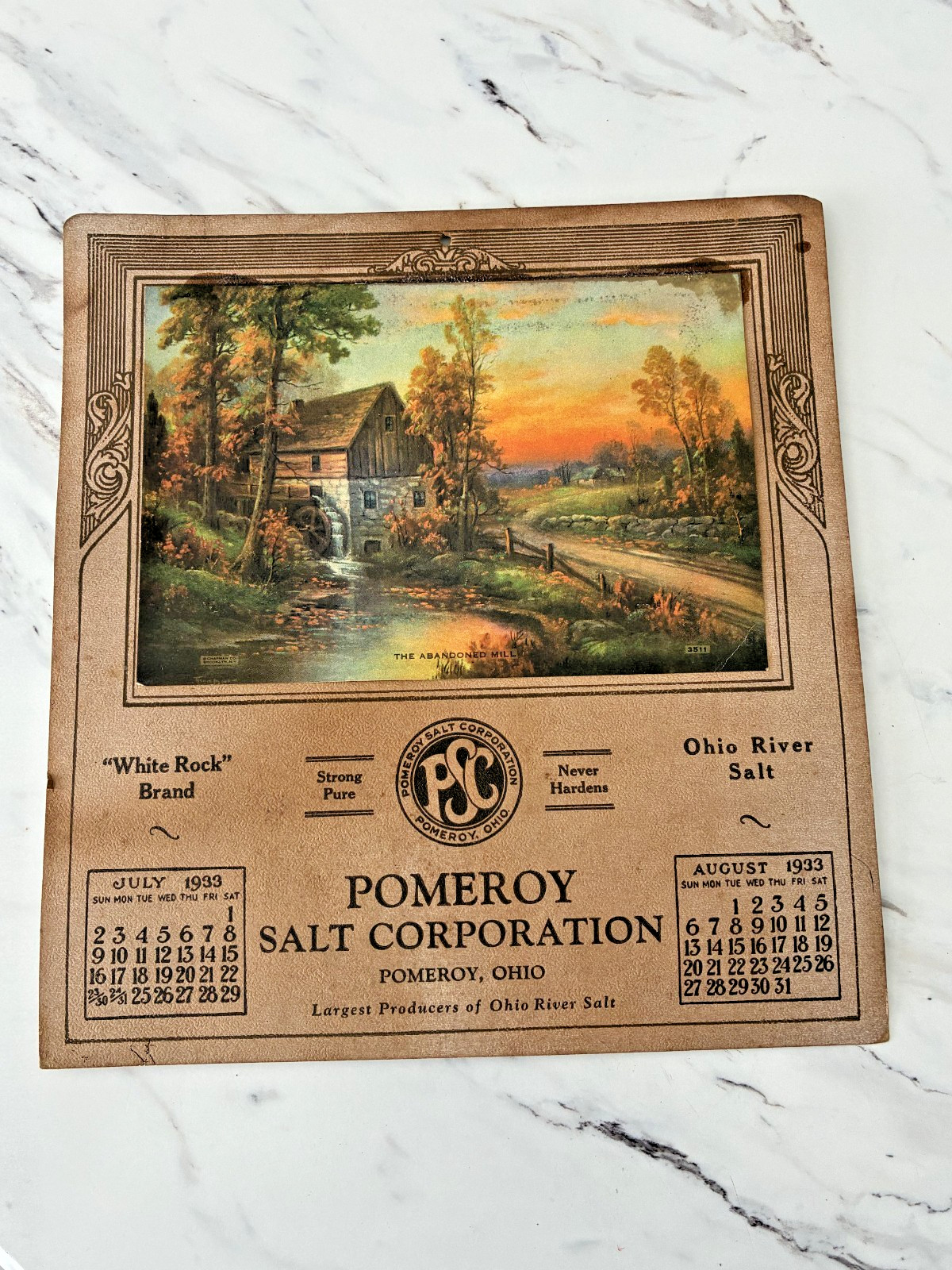 Vintage 1933 Advertising Summer Wall Calendar Pomeroy Ohio Salt Corporation OH