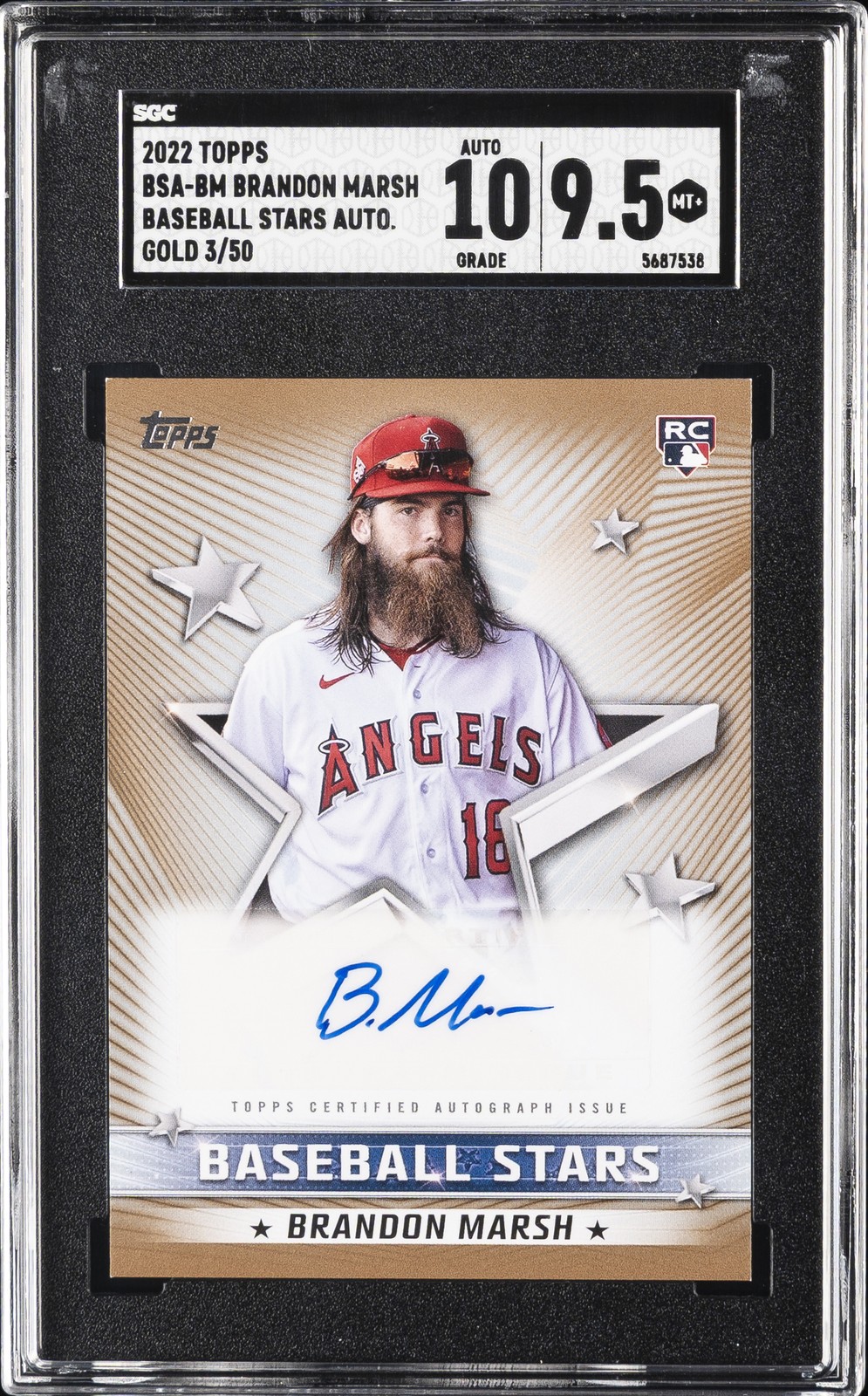 2022 TOPPS BASEBALL STARS AUTO GOLD 3/50 #BSA-BM BRANDON MARSH SGC 9.5