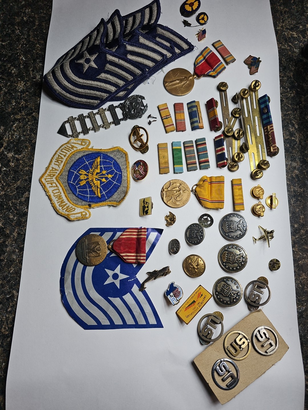 Vintage Military Lot WW2 Metals/ Bars /Buttons /Pins /Patches Sterling Vtg