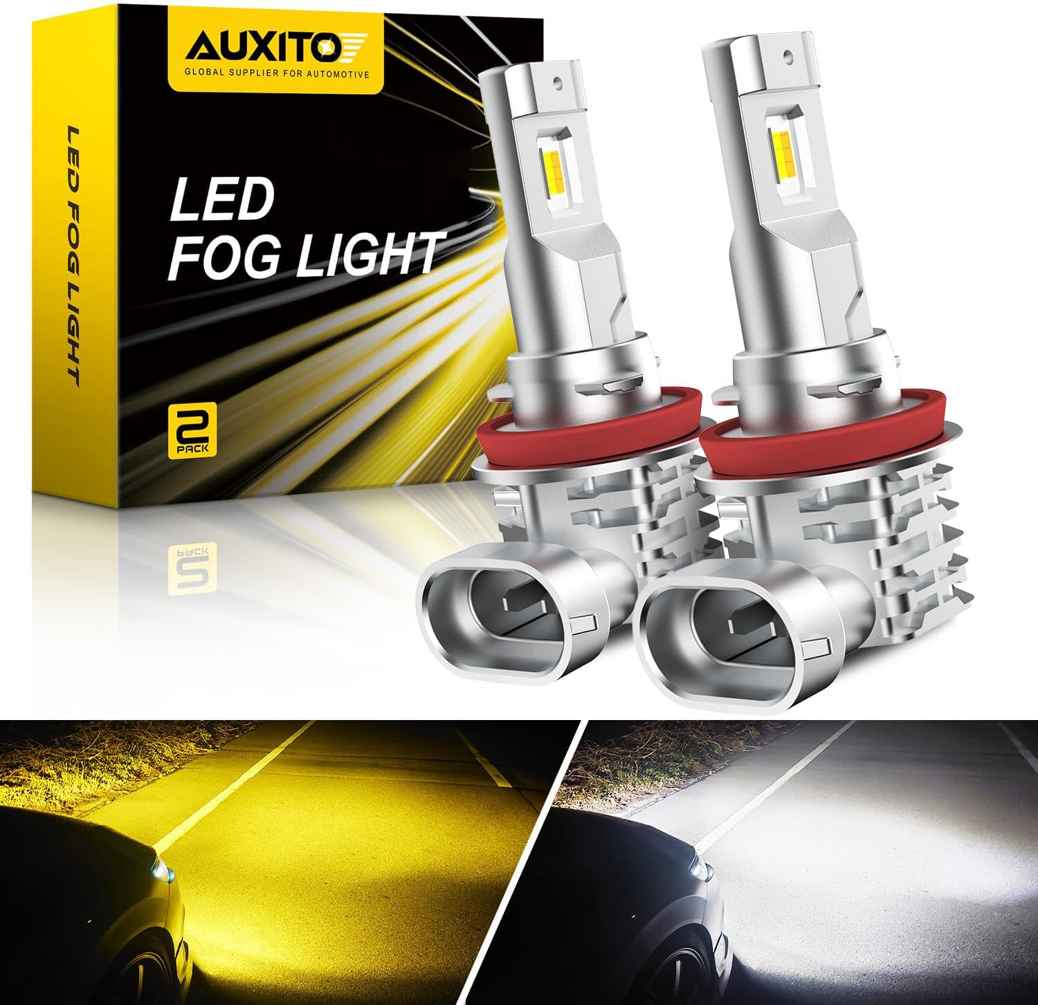 AUXITO H11 H8 H16 Switchback LED Fog Light Bulbs, 6500K White/3000K Amber Yellow AUXITO H11 H8 H16 Switchback LED Fog Light Bulbs, 6500K White/3000K Amber Yellow