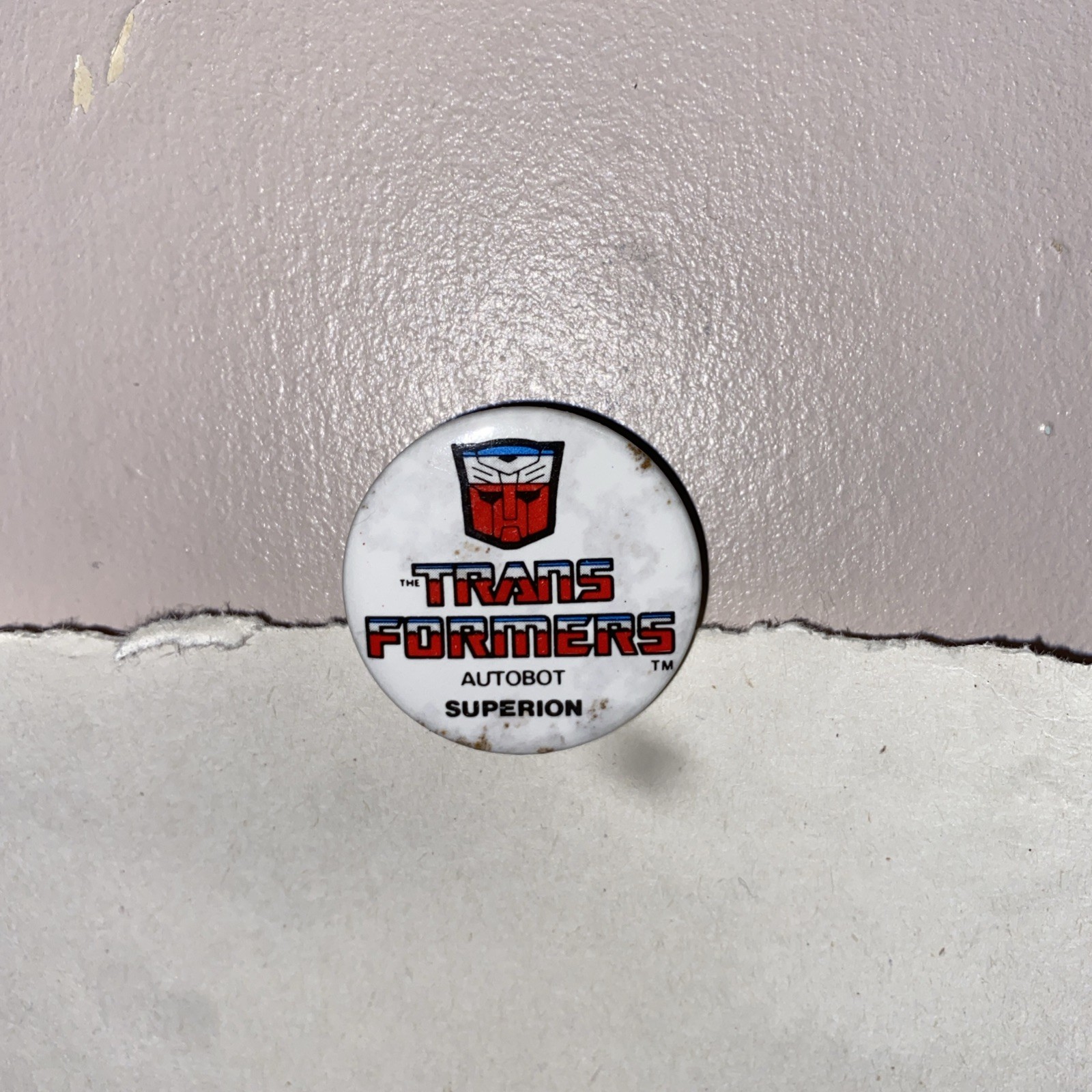 Vintage 1986 G1 Transformers SUPERION Pinback Button Badge Autobot Hasbro Retro