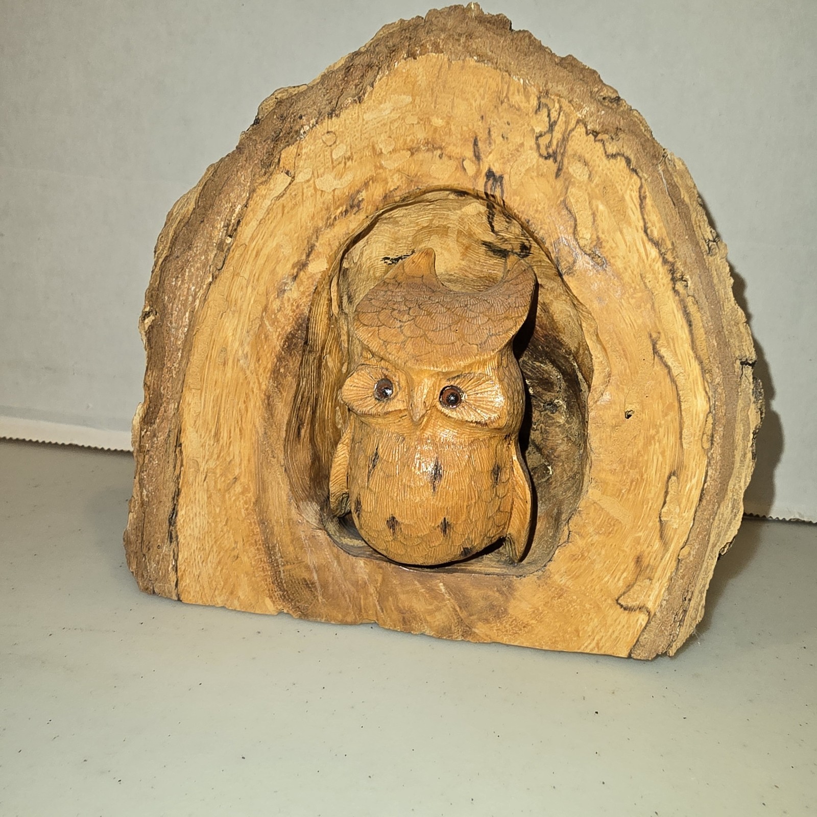 Vintage Hand Carved Wood Owl Figure Statue Folk Art Sculpture Signed #ed Dated