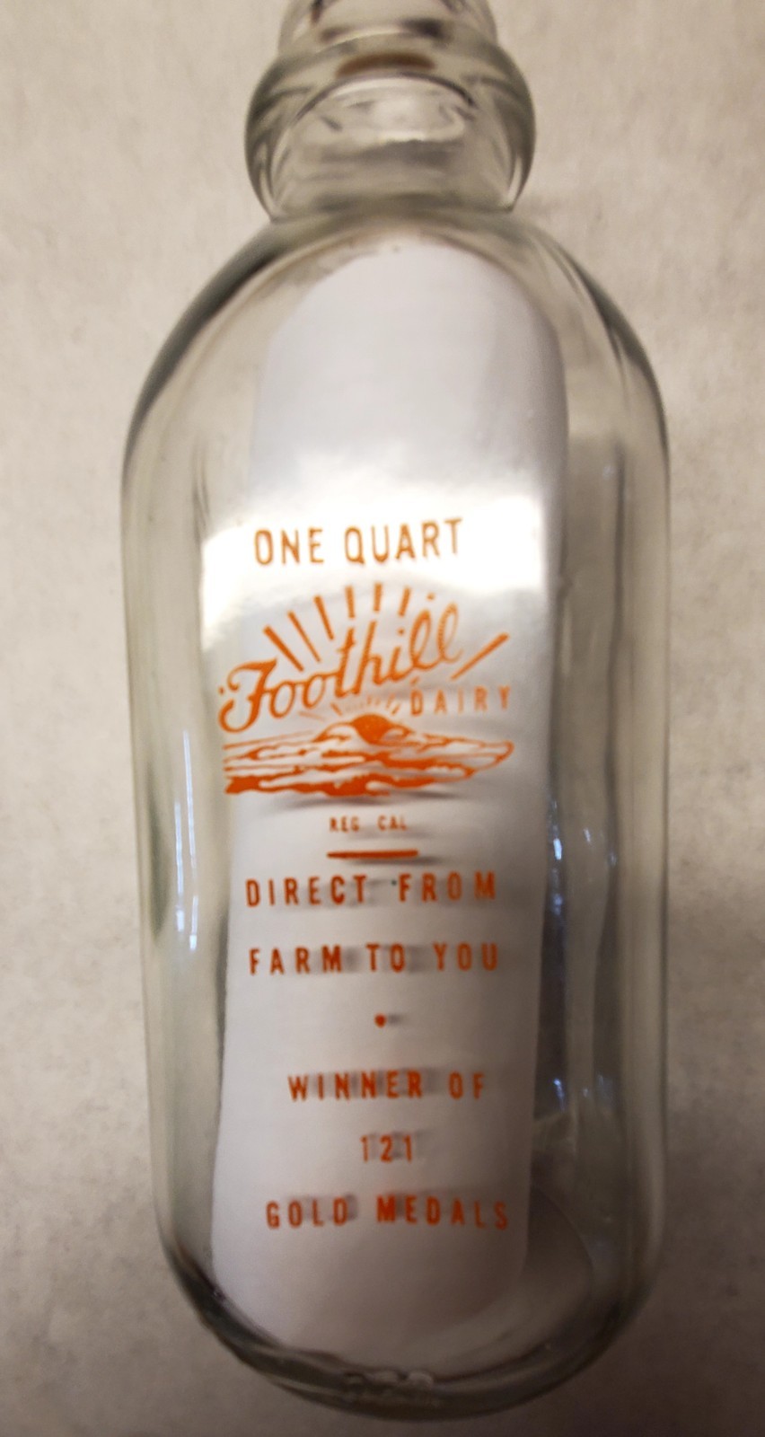 Vintage Foothill Dairy One Quart Milk Bottle Azusa California