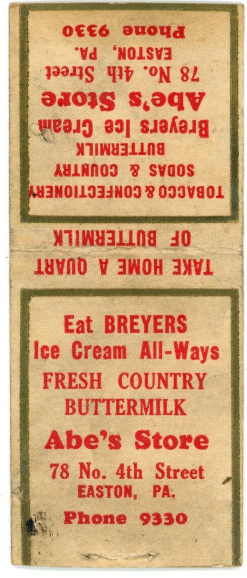 Abe\'s Store Easton PA Vintage Matchbook Cover Pre-1940s Abe\'s Store Easton PA Vintage Matchbook Cover Pre-1940s