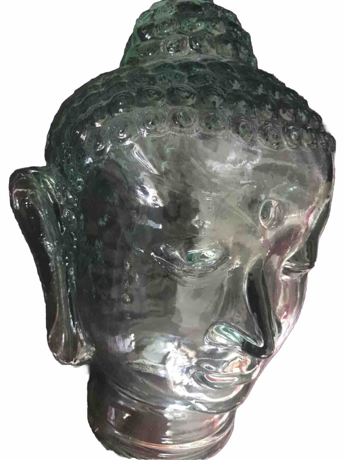 Buddha Head Statue Figure Recycled Green Glass Vidrios of San Miguel Spain 12”