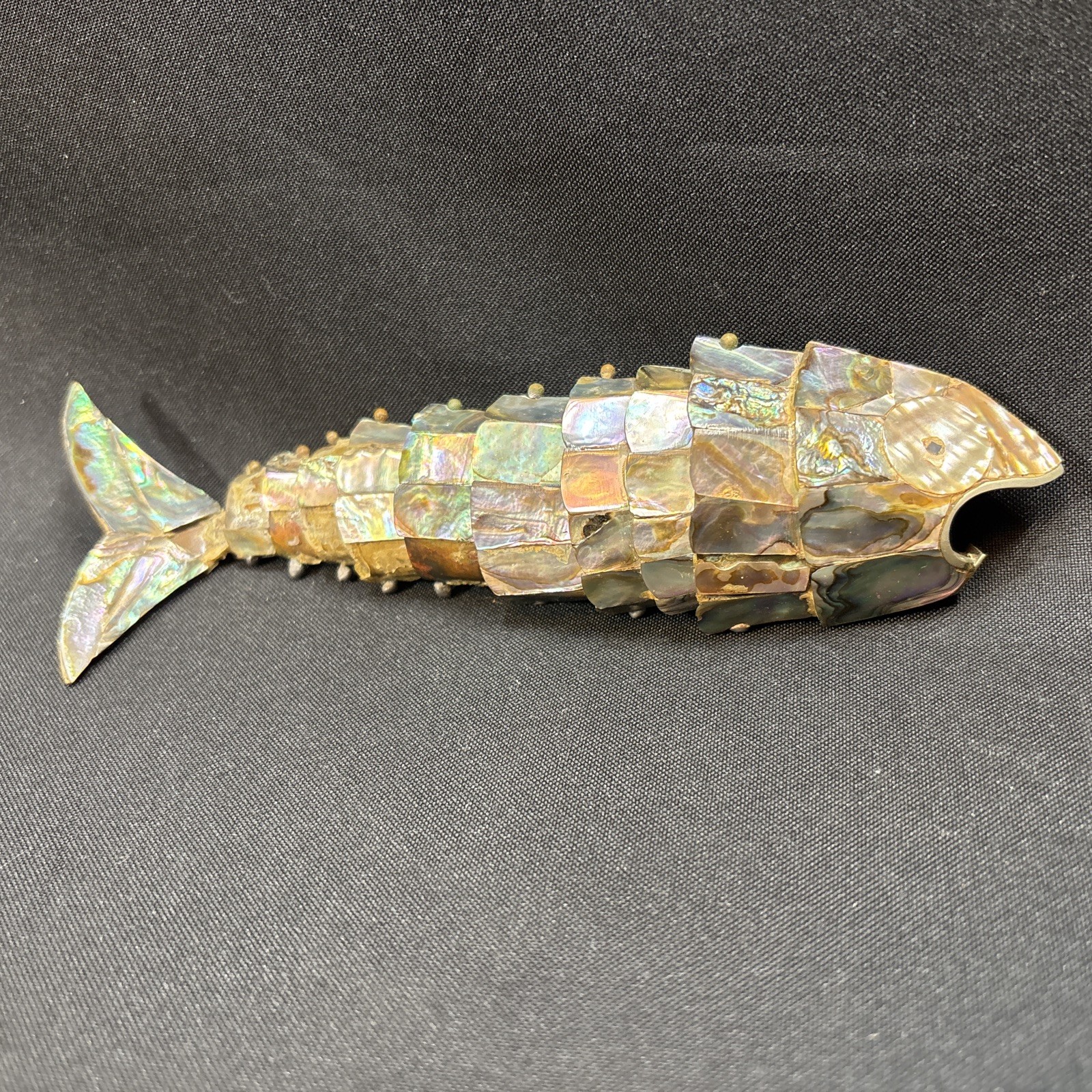 Vintage Articulated Fish Abalone Mother of Pearl Shell Bottle Opener
